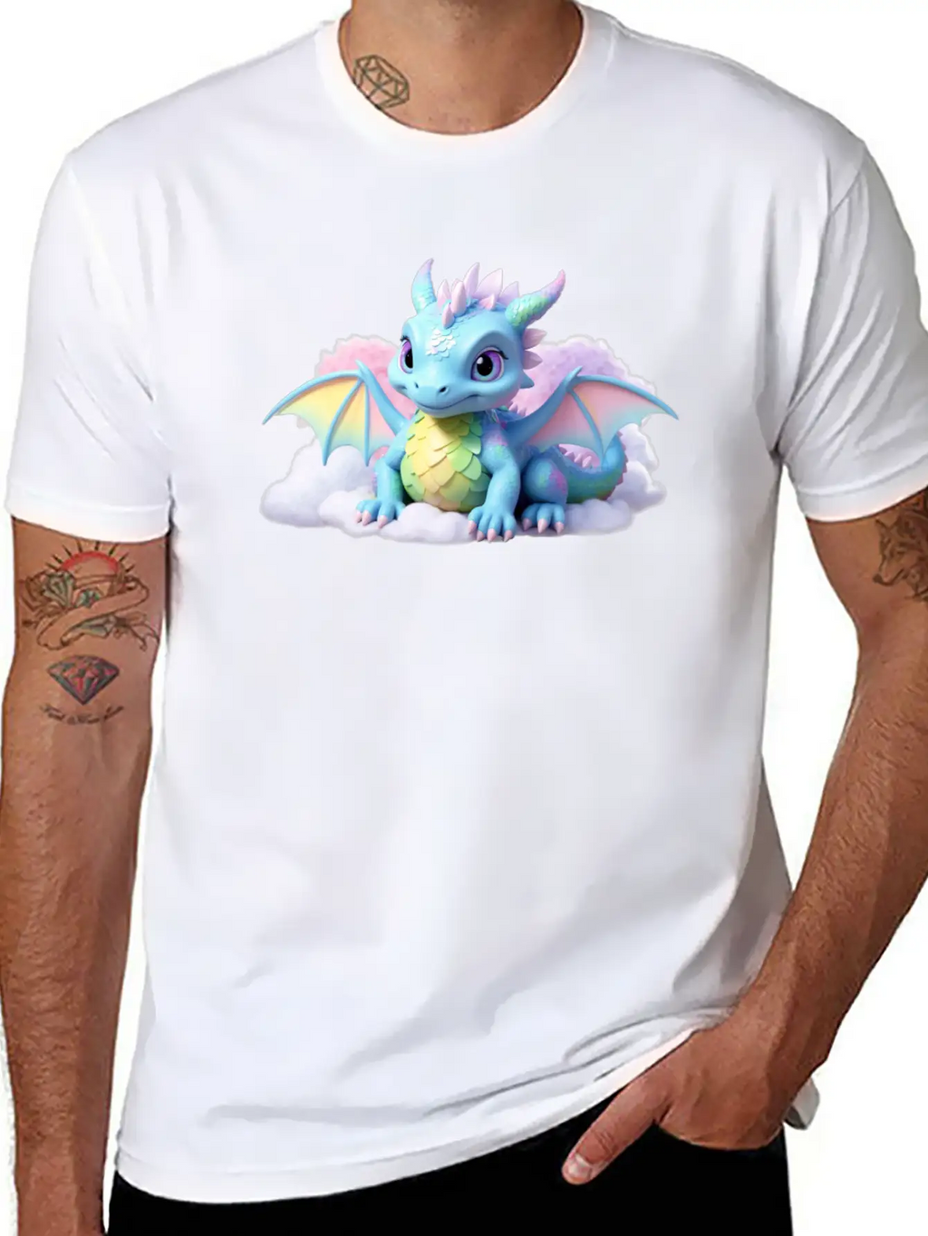 A Pastel Colored Baby Dragon On A Cloud Stylish Everyday T-Shirt – Unisex Basic Cotton Tee