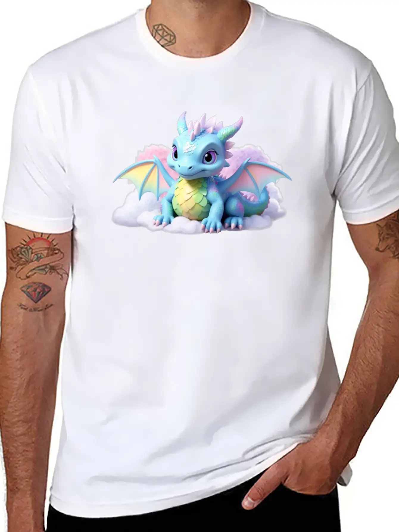 A Pastel Colored Baby Dragon On A Cloud Stylish Everyday T-Shirt – Unisex Basic Cotton Tee