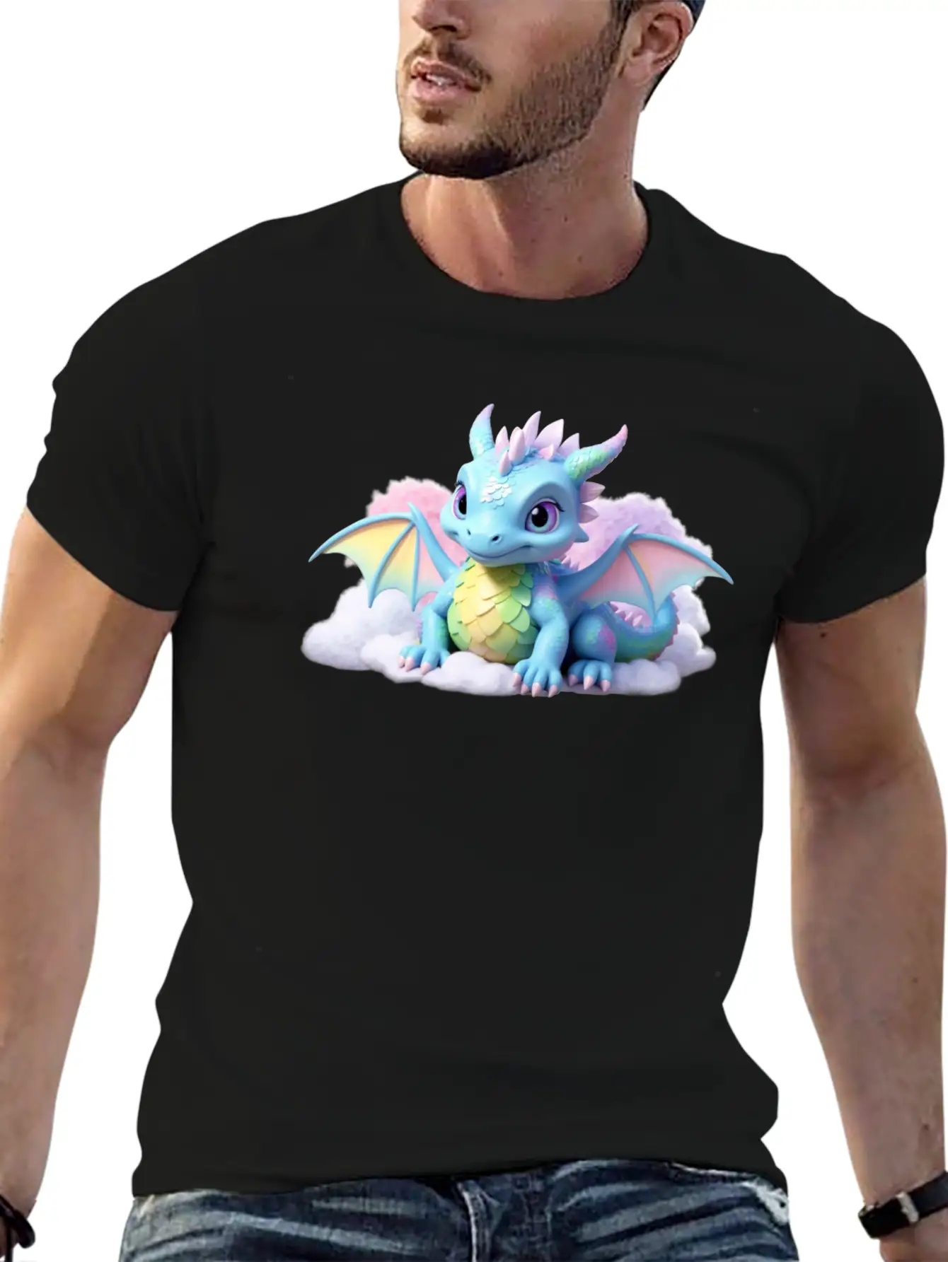 A Pastel Colored Baby Dragon On A Cloud Stylish Everyday T-Shirt – Unisex Basic Cotton Tee
