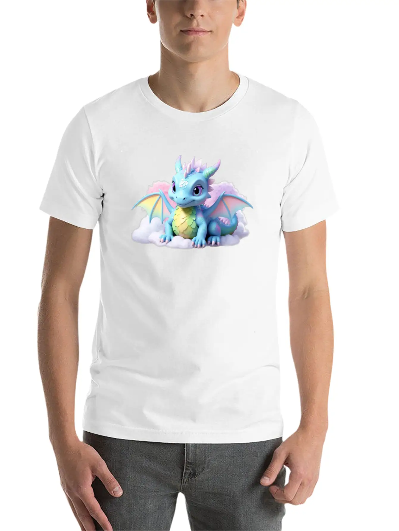 A Pastel Colored Baby Dragon On A Cloud Stylish Everyday T-Shirt – Unisex Basic Cotton Tee