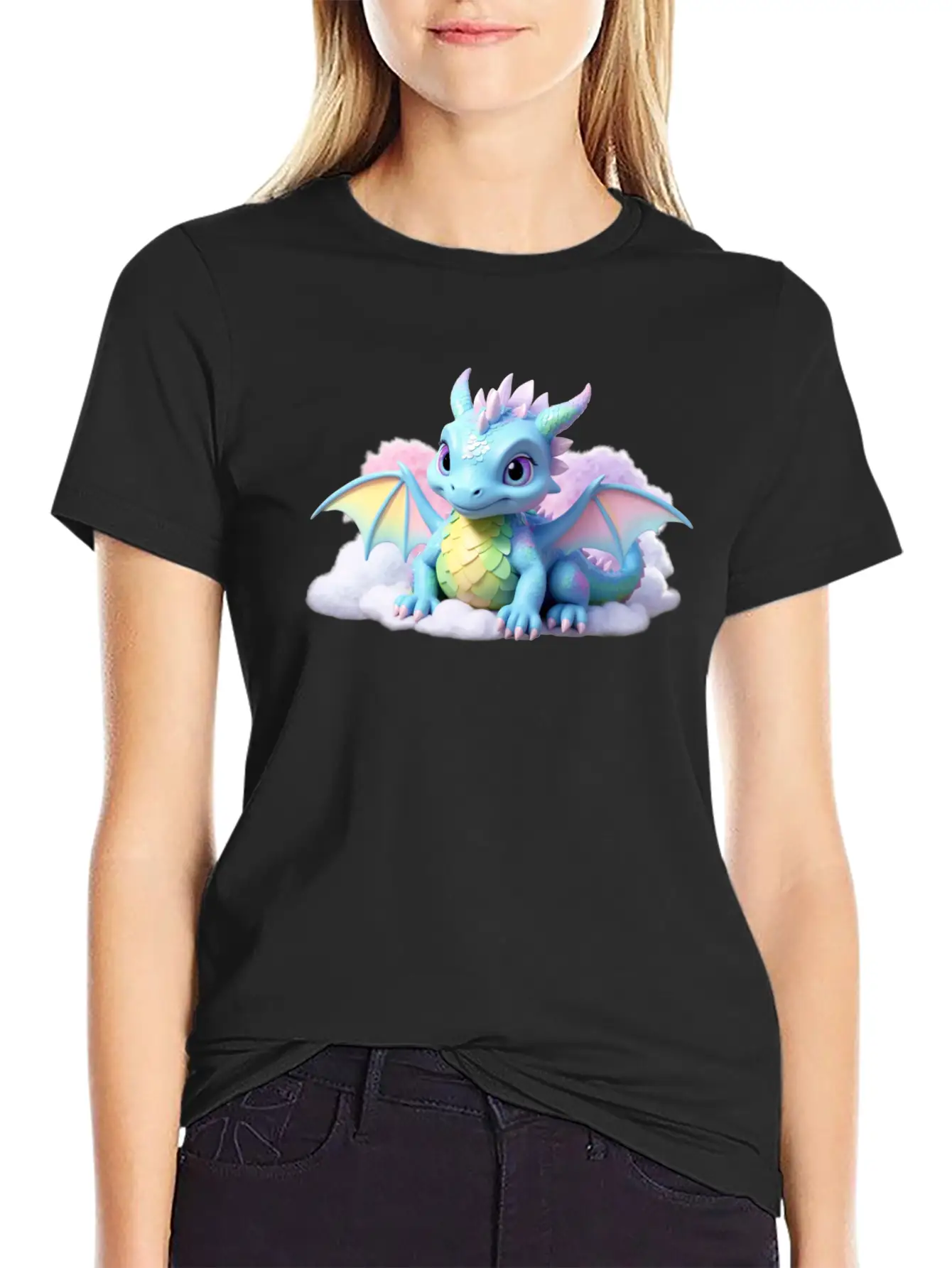 A Pastel Colored Baby Dragon On A Cloud Stylish Everyday T-Shirt – Unisex Basic Cotton Tee