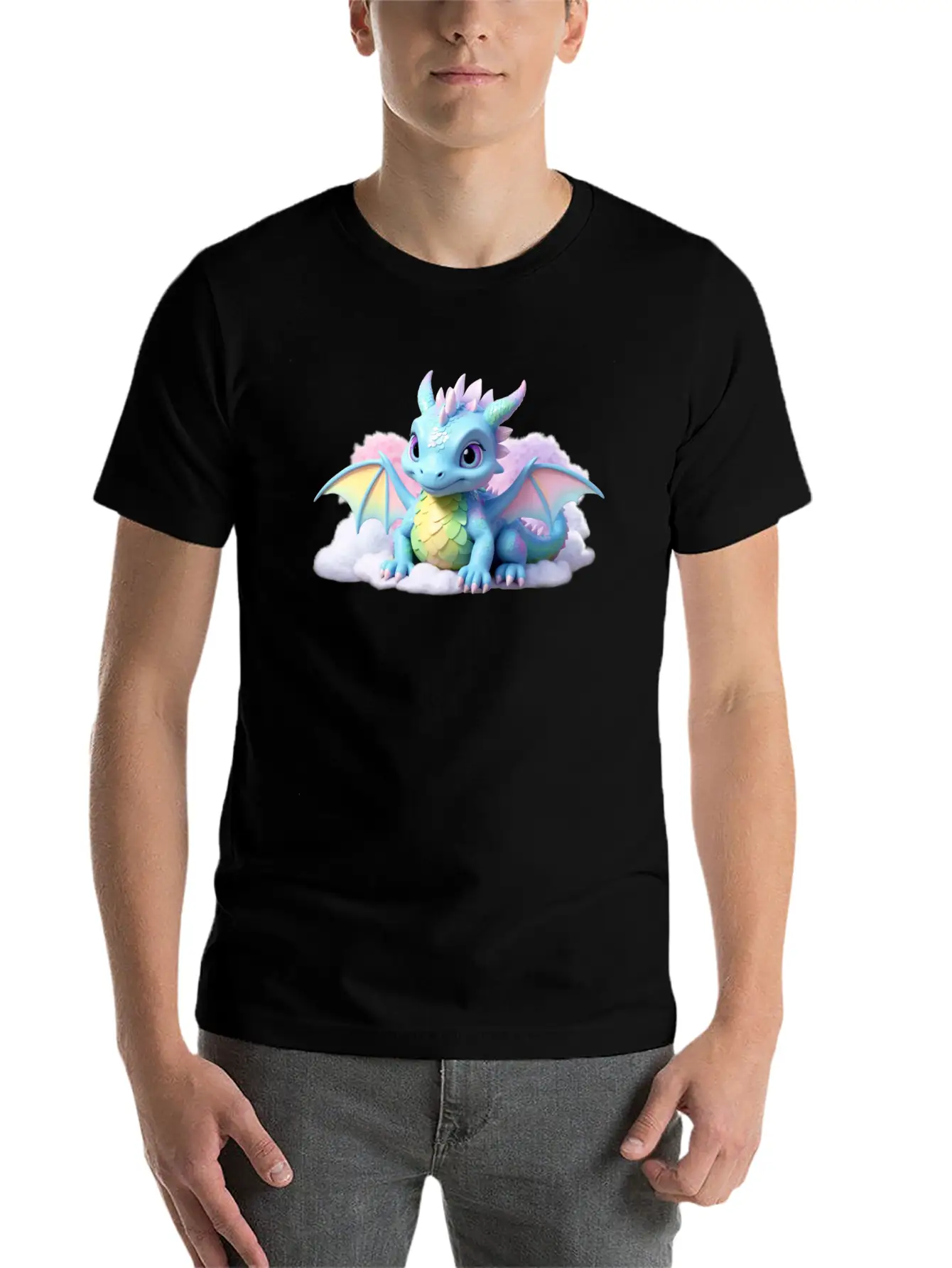 A Pastel Colored Baby Dragon On A Cloud Stylish Everyday T-Shirt – Unisex Basic Cotton Tee