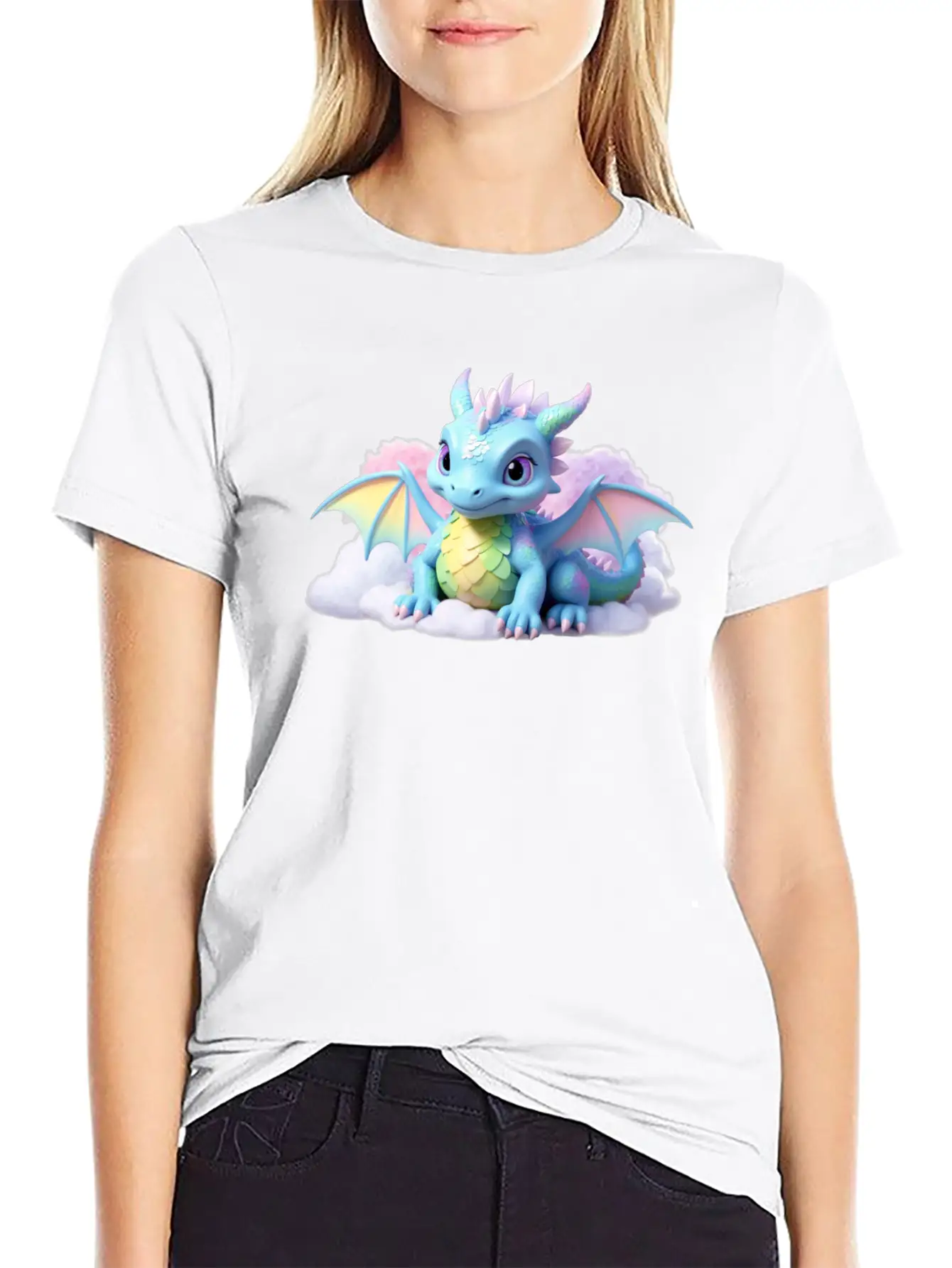 A Pastel Colored Baby Dragon On A Cloud Stylish Everyday T-Shirt – Unisex Basic Cotton Tee