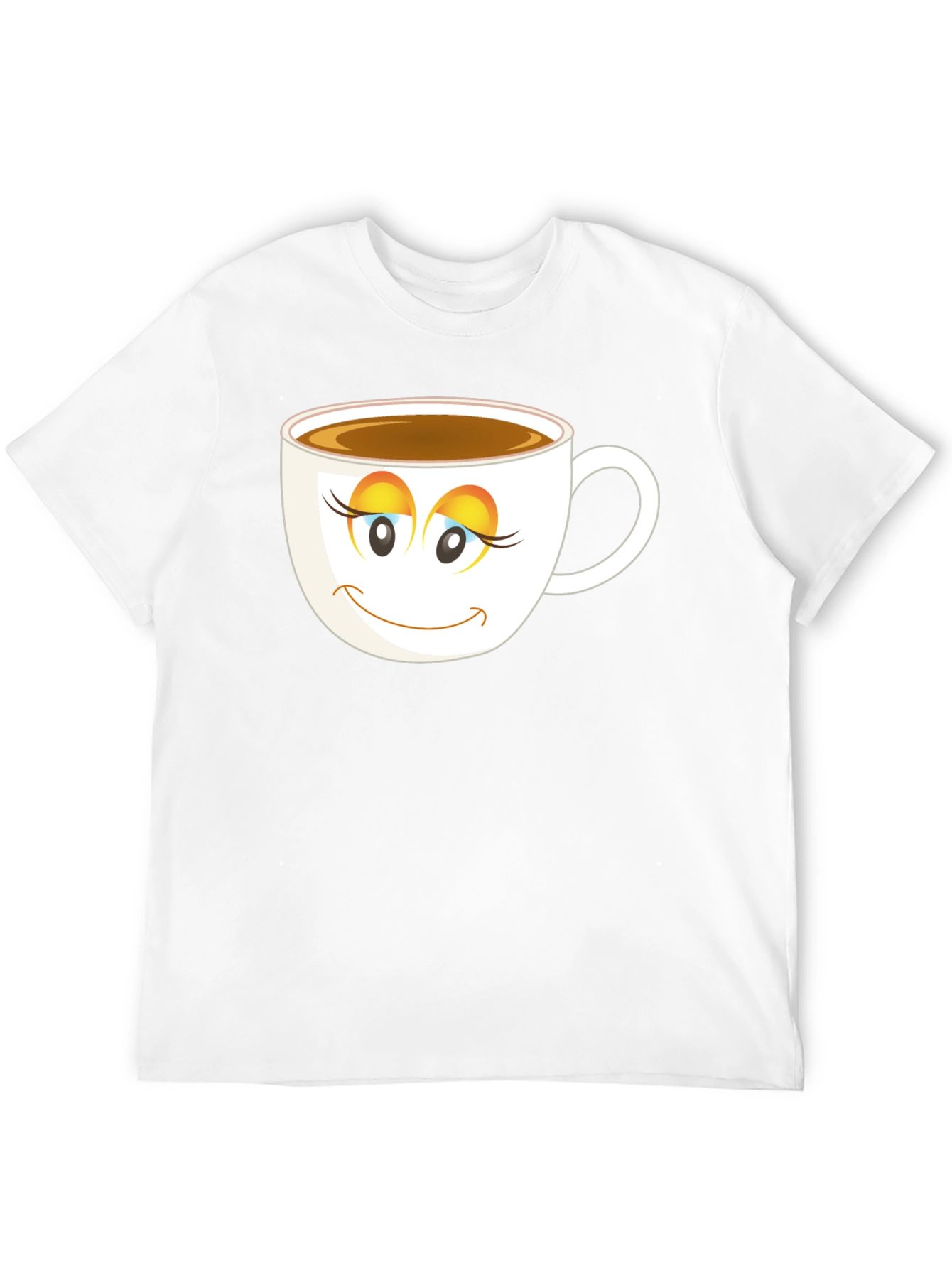 Coffee Cup Face T-Shirt - Black Cotton Blend Casual Tee