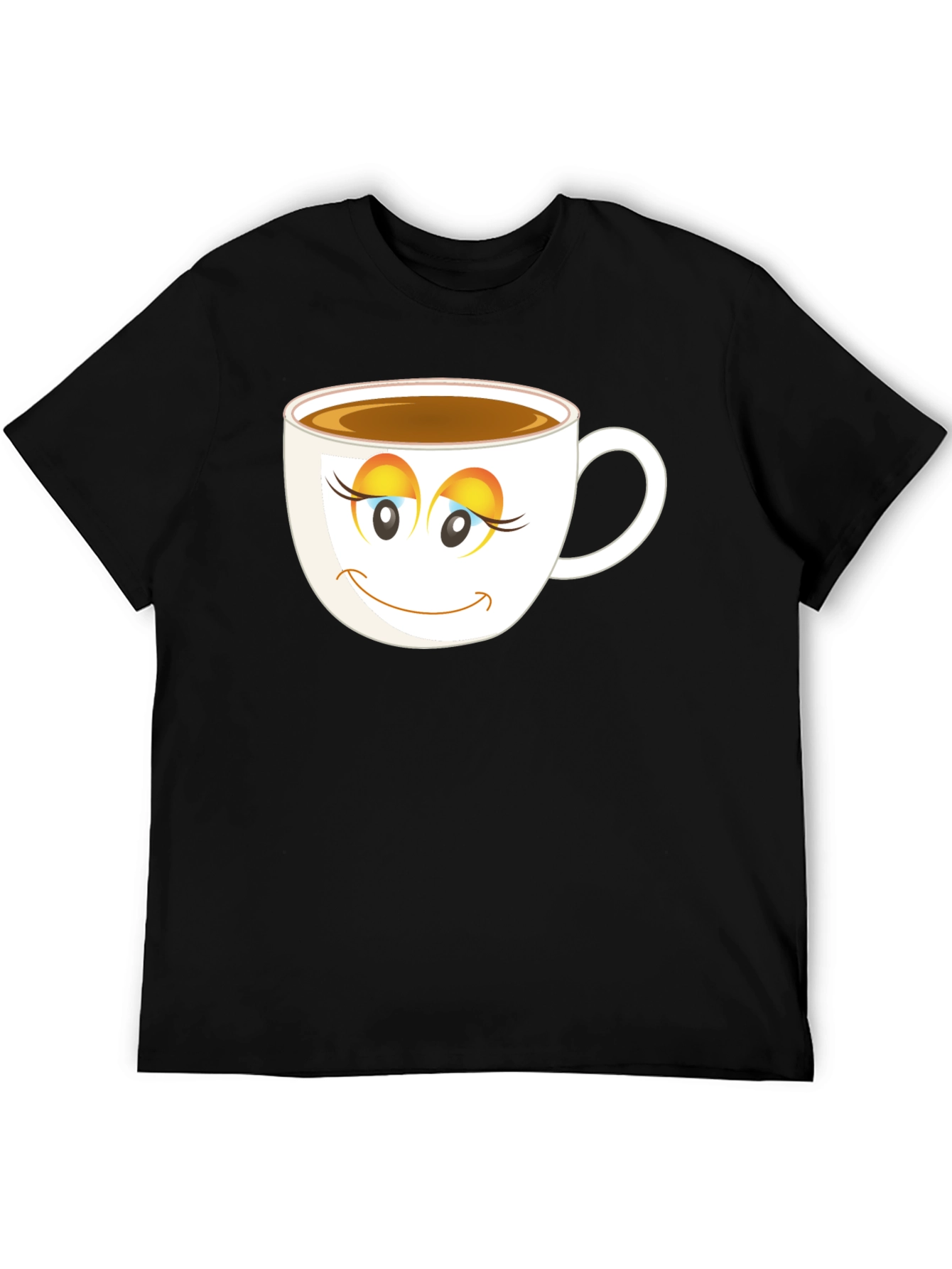 Coffee Cup Face T-Shirt - Black Cotton Blend Casual Tee
