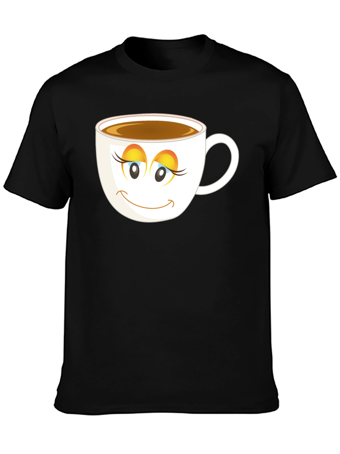 Coffee Cup Face T-Shirt - Black Cotton Blend Casual Tee