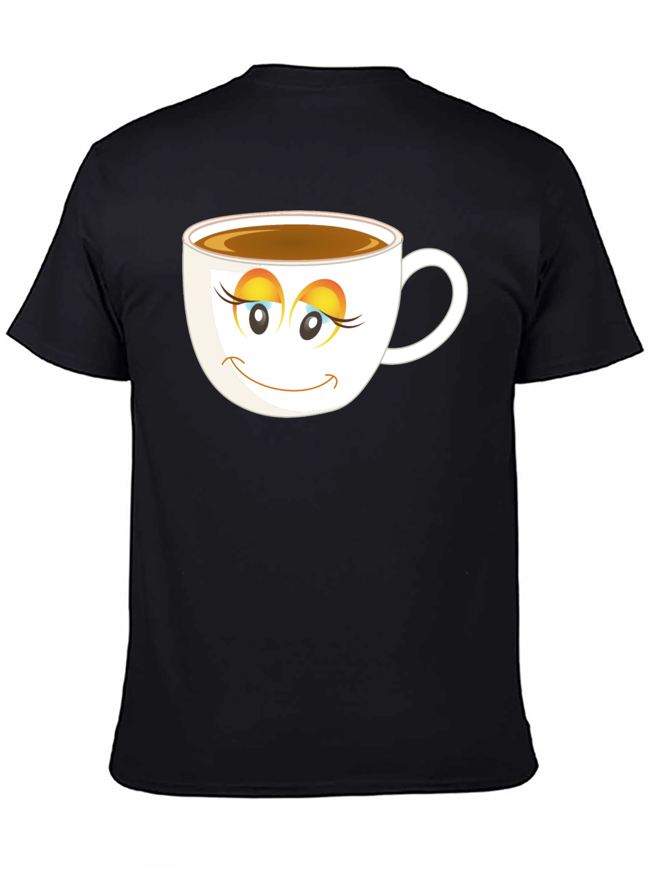 Coffee Cup Face T-Shirt - Black Cotton Blend Casual Tee