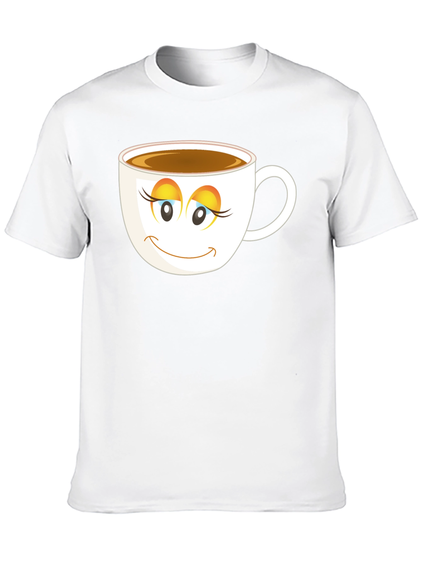 Coffee Cup Face T-Shirt - Black Cotton Blend Casual Tee