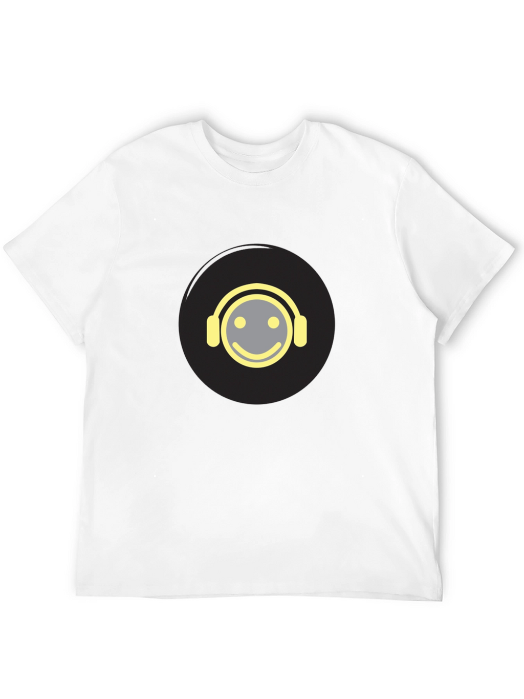 Smiley Face Headphones Graphic Tee - Black Cotton Blend