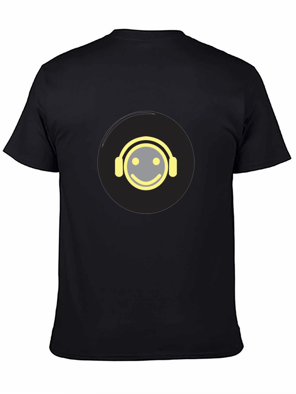 Smiley Face Headphones Graphic Tee - Black Cotton Blend