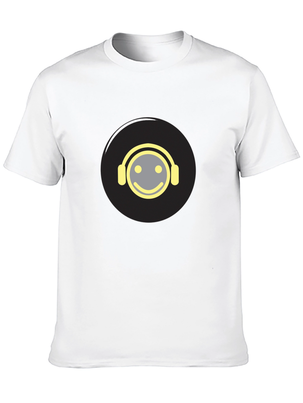 Smiley Face Headphones Graphic Tee - Black Cotton Blend