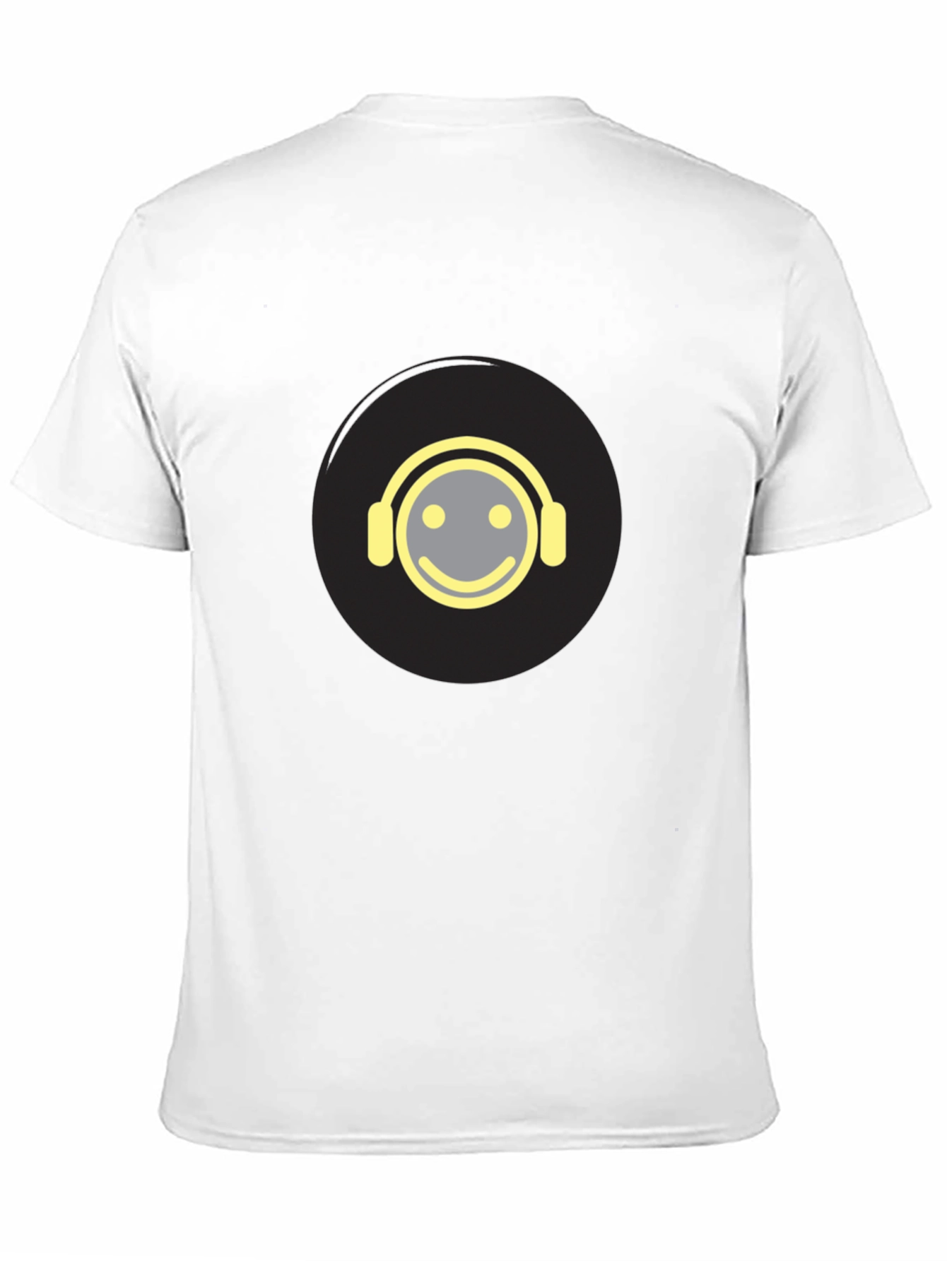 Smiley Face Headphones Graphic Tee - Black Cotton Blend