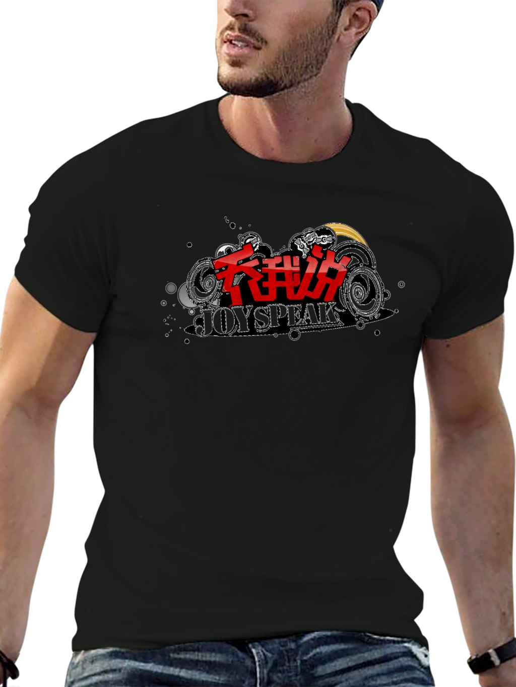 Trendy Black T-Shirt with JoySpeak Graphic