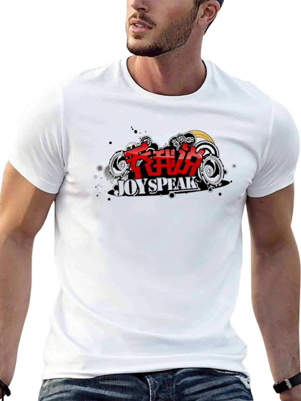 Trendy Black T-Shirt with JoySpeak Graphic