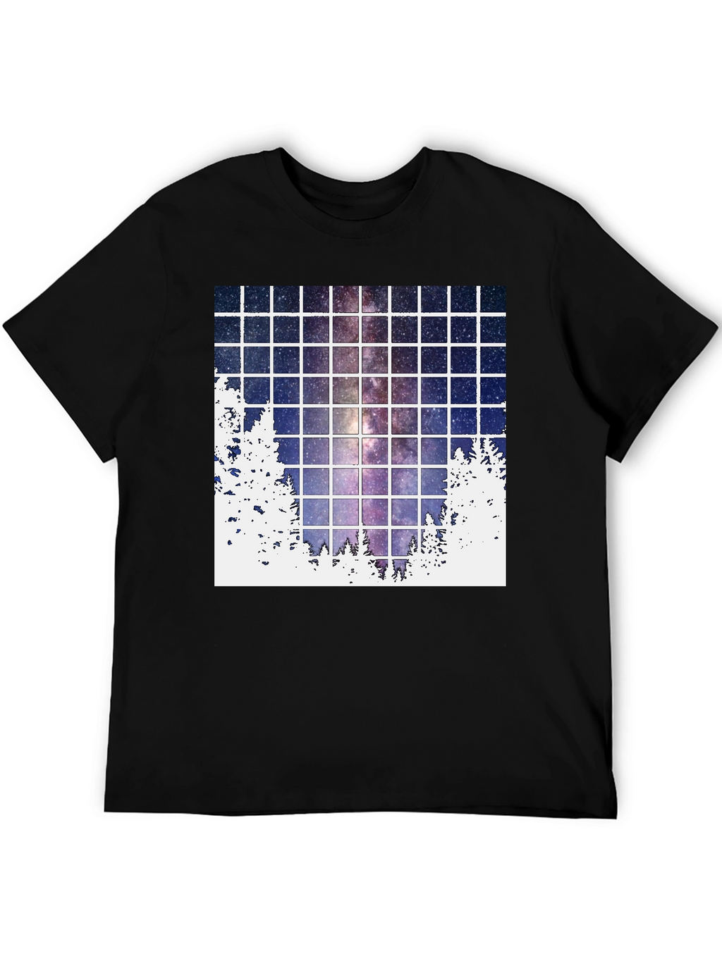Galaxy Grid T-Shirt: Night Sky Forest Tee