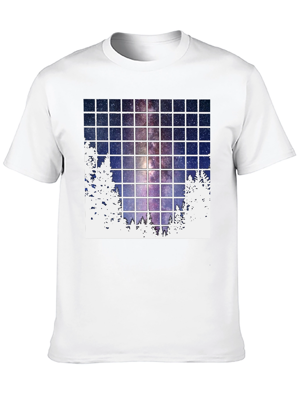 Galaxy Grid T-Shirt: Night Sky Forest Tee