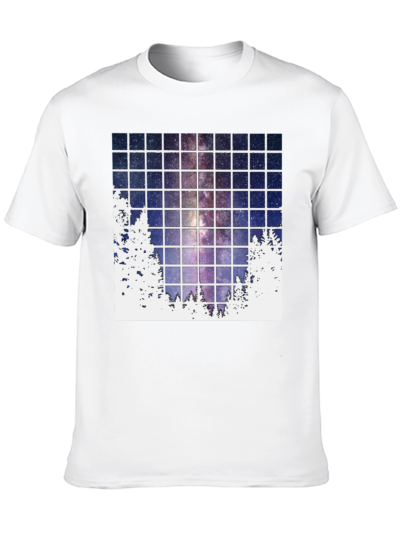Galaxy Grid T-Shirt: Night Sky Forest Tee