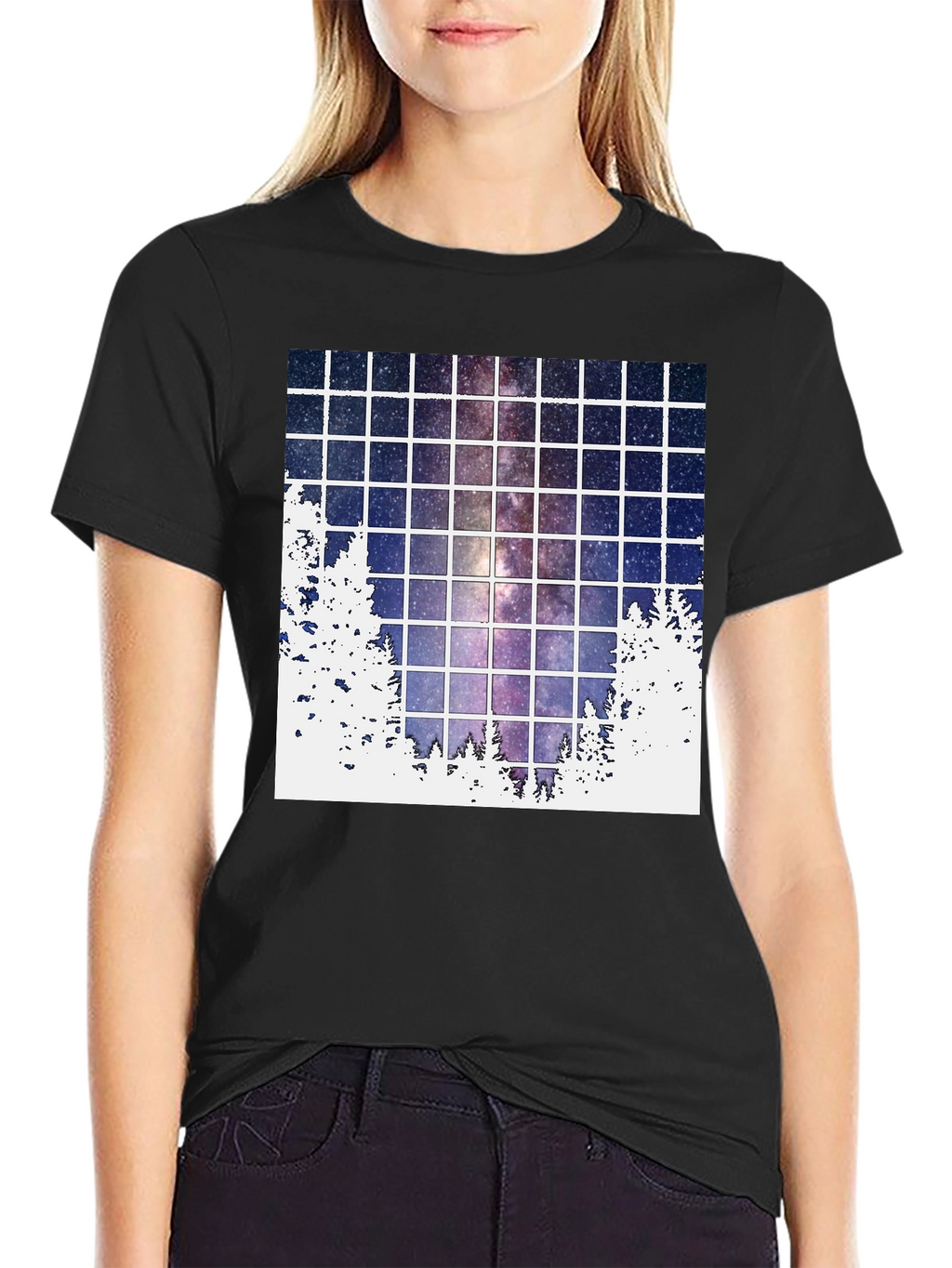 Galaxy Grid T-Shirt: Night Sky Forest Tee
