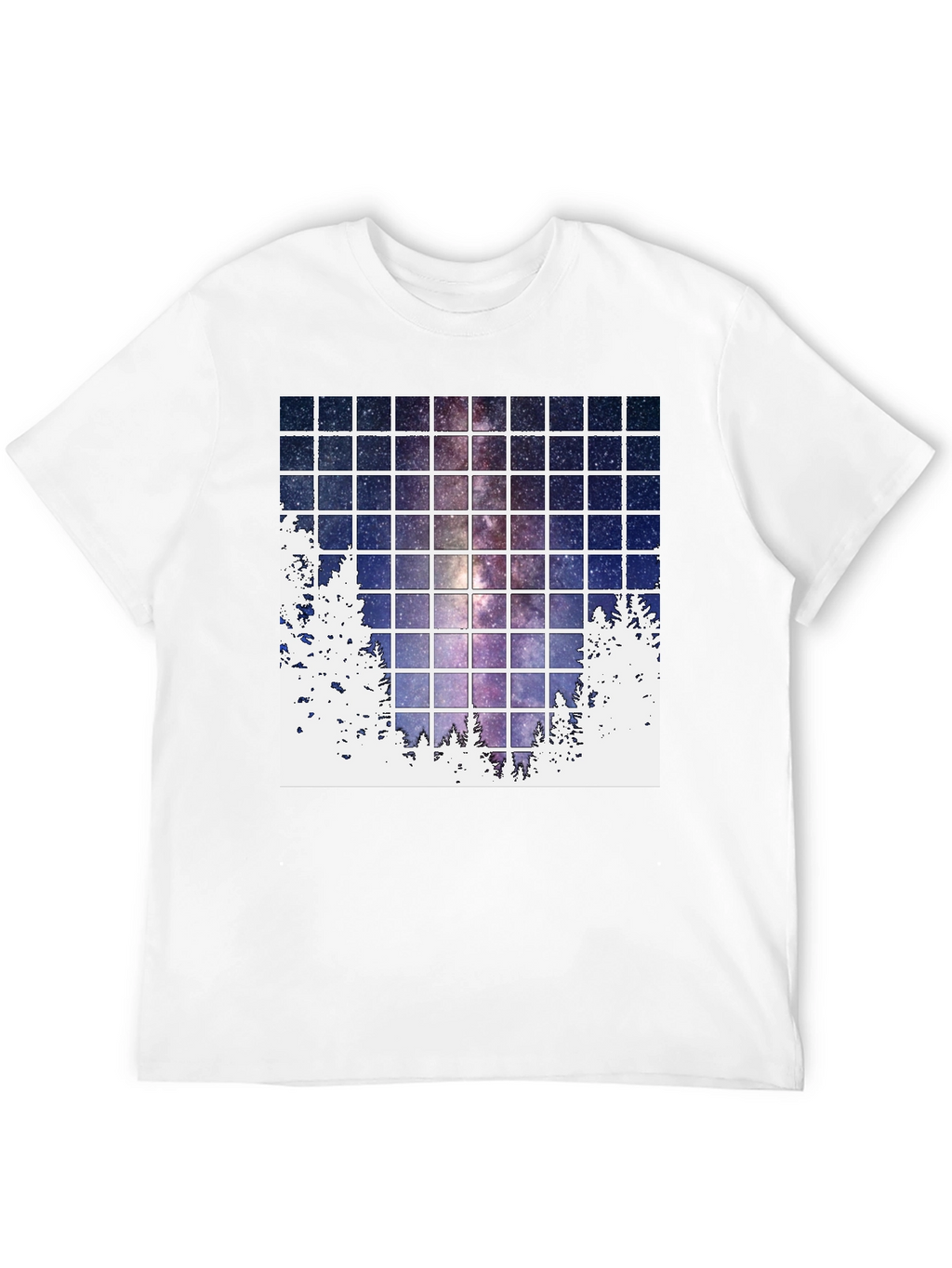 Galaxy Grid T-Shirt: Night Sky Forest Tee