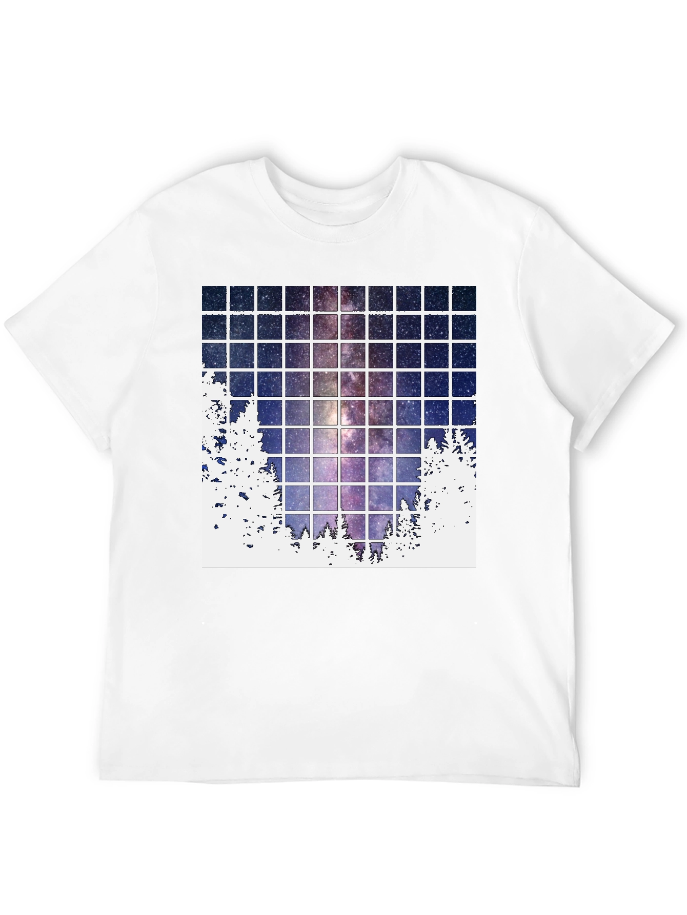 Galaxy Grid T-Shirt: Night Sky Forest Tee