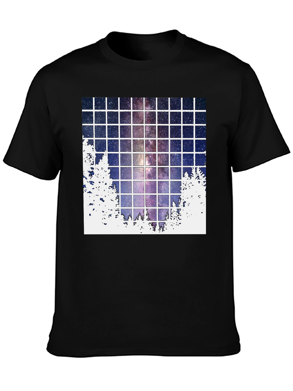 Galaxy Grid T-Shirt: Night Sky Forest Tee