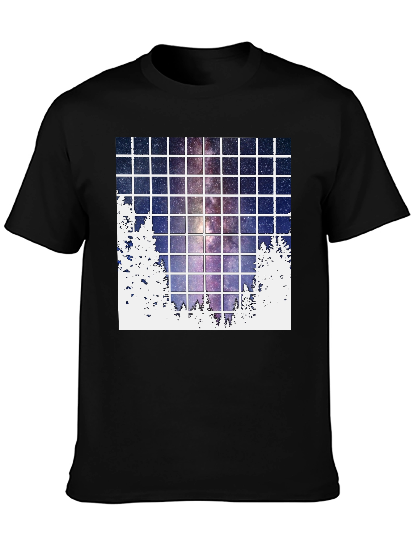 Galaxy Grid T-Shirt: Night Sky Forest Tee