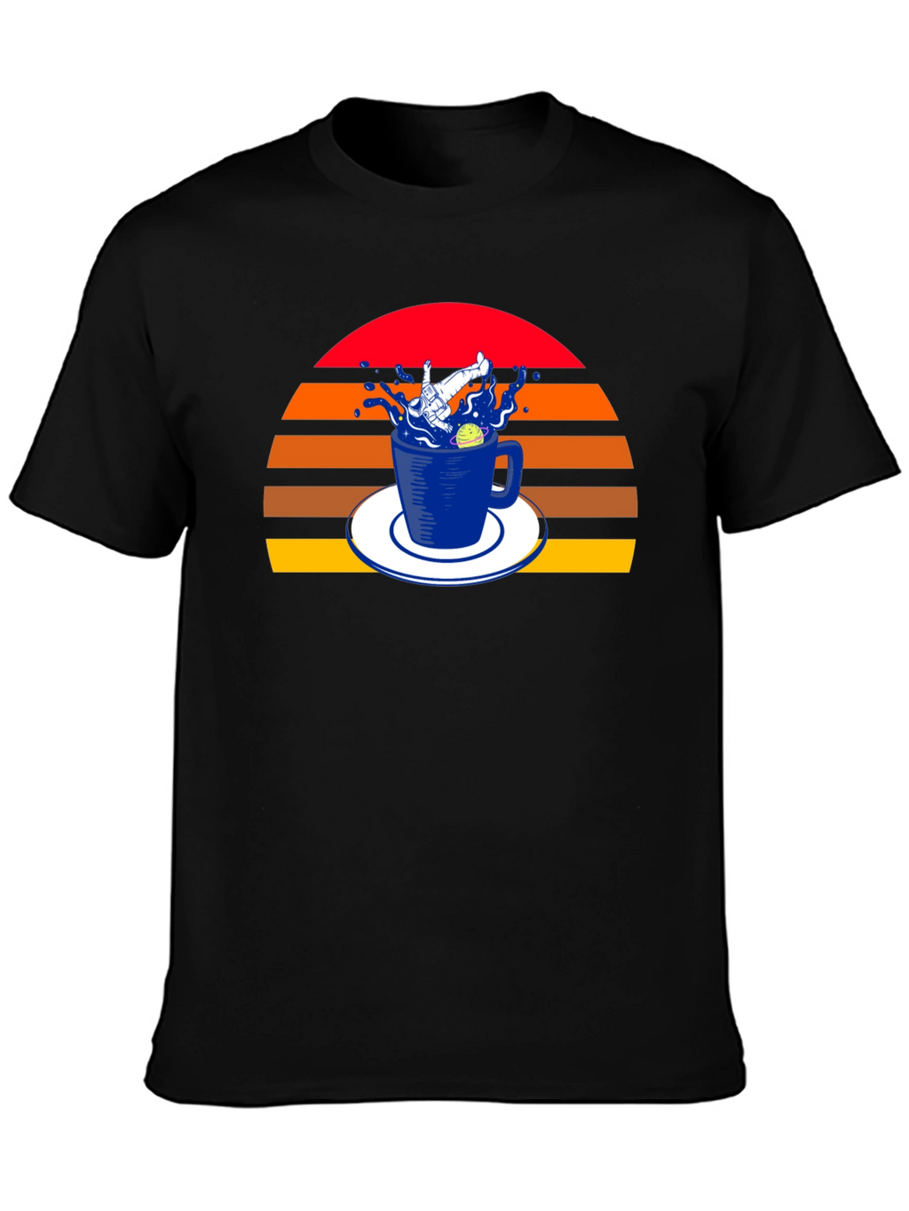 Retro Spaceman in a Teacup Black T-Shirt