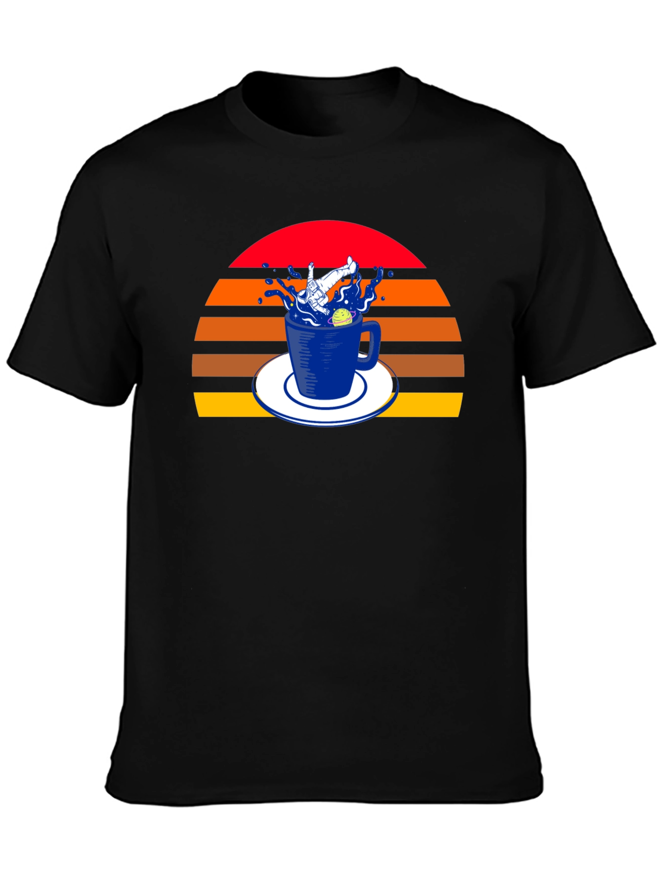 Retro Spaceman in a Teacup Black T-Shirt