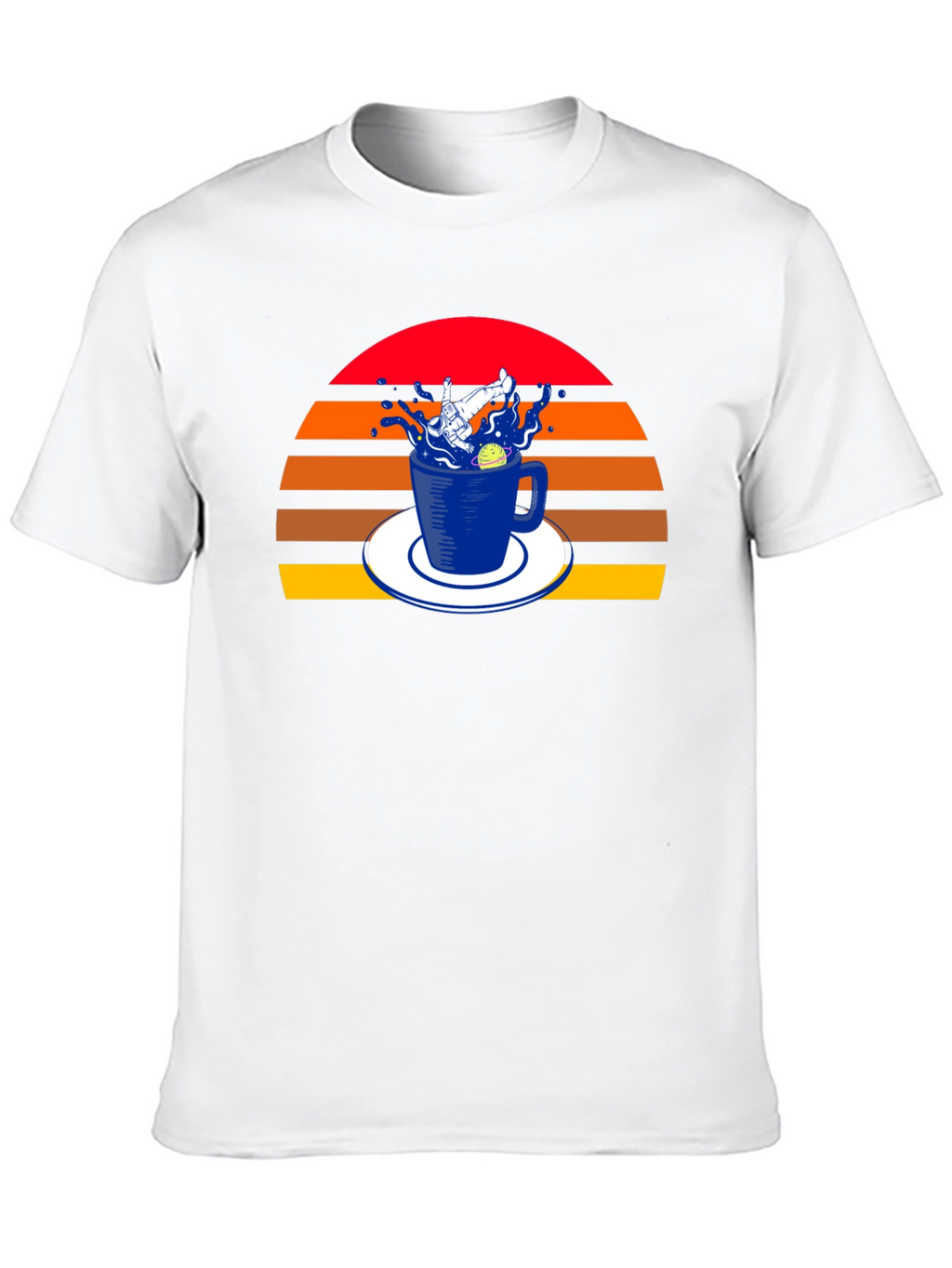 Retro Spaceman in a Teacup Black T-Shirt