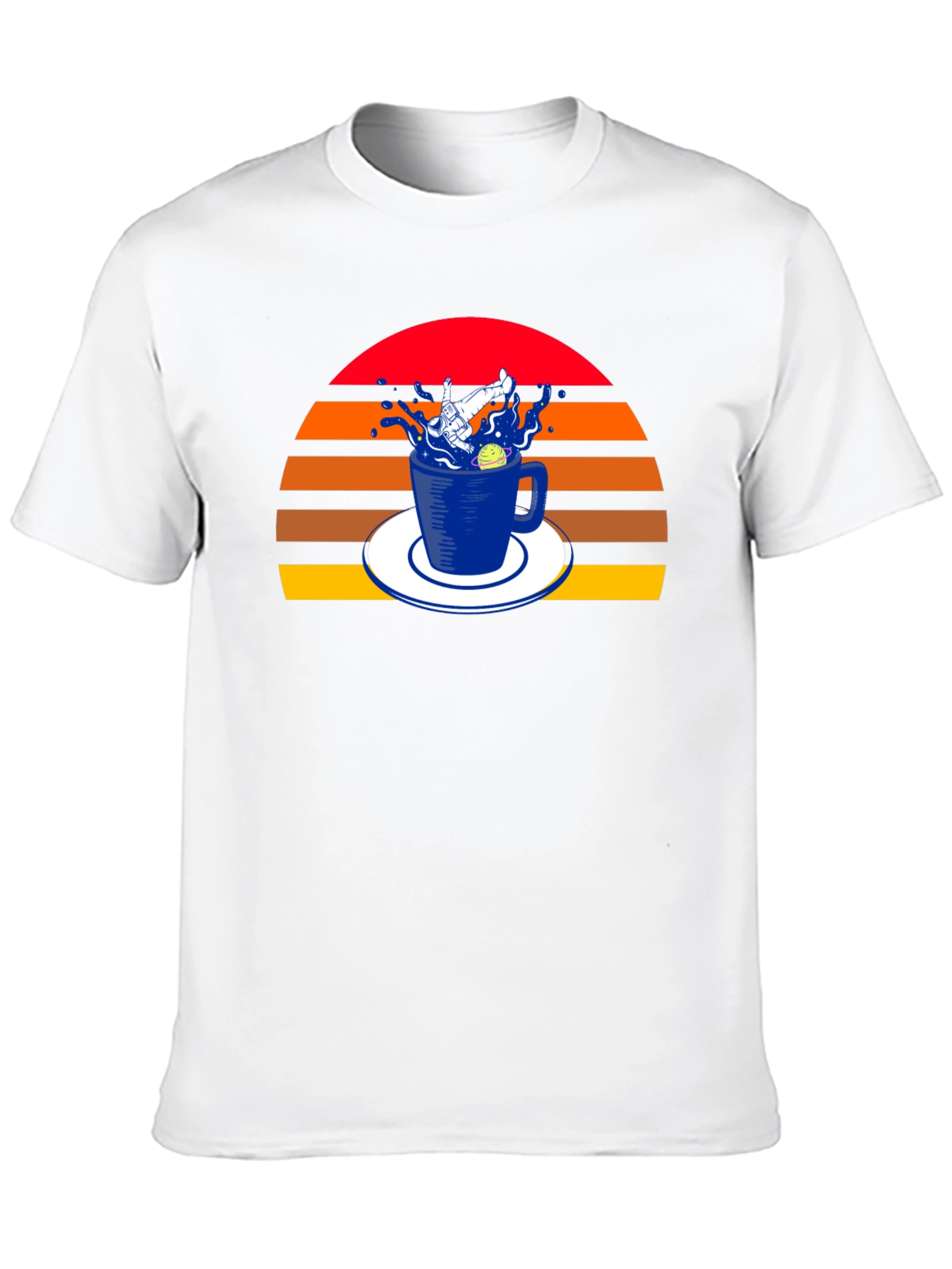Retro Spaceman in a Teacup Black T-Shirt