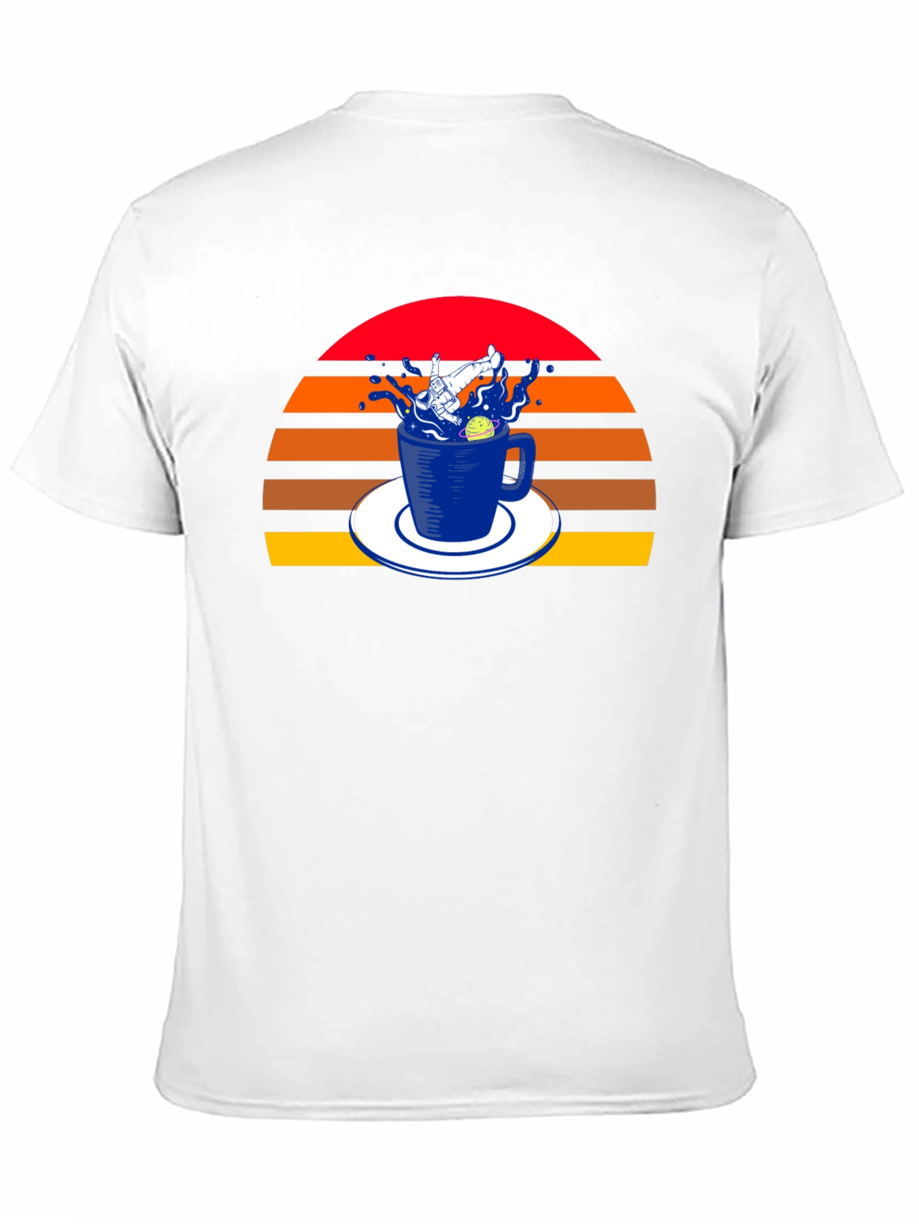 Retro Spaceman in a Teacup Black T-Shirt
