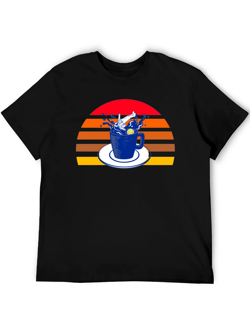 Retro Spaceman in a Teacup Black T-Shirt