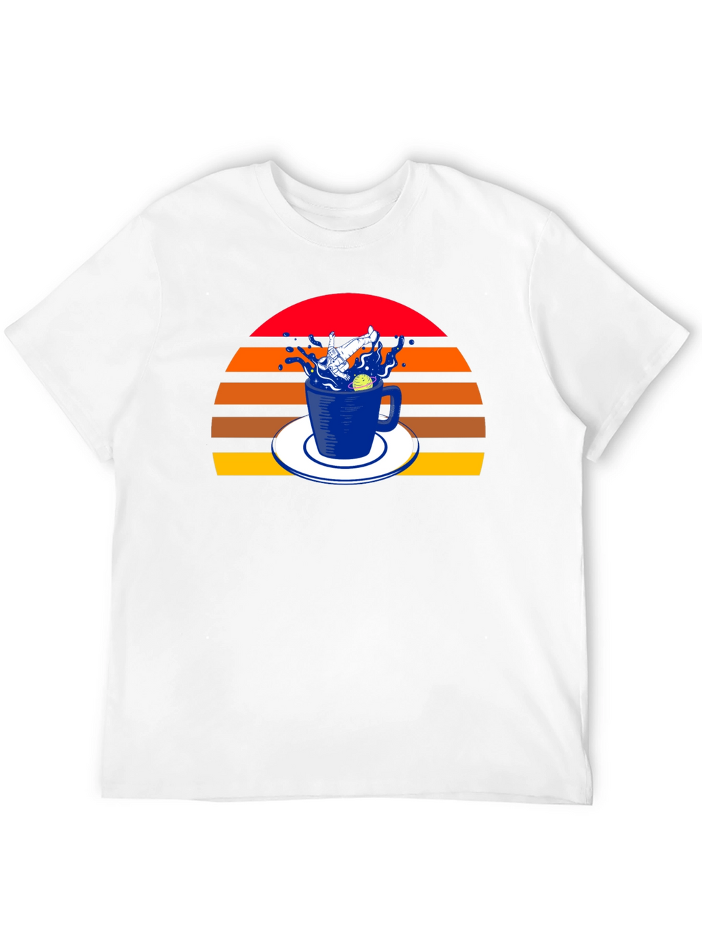 Retro Spaceman in a Teacup Black T-Shirt