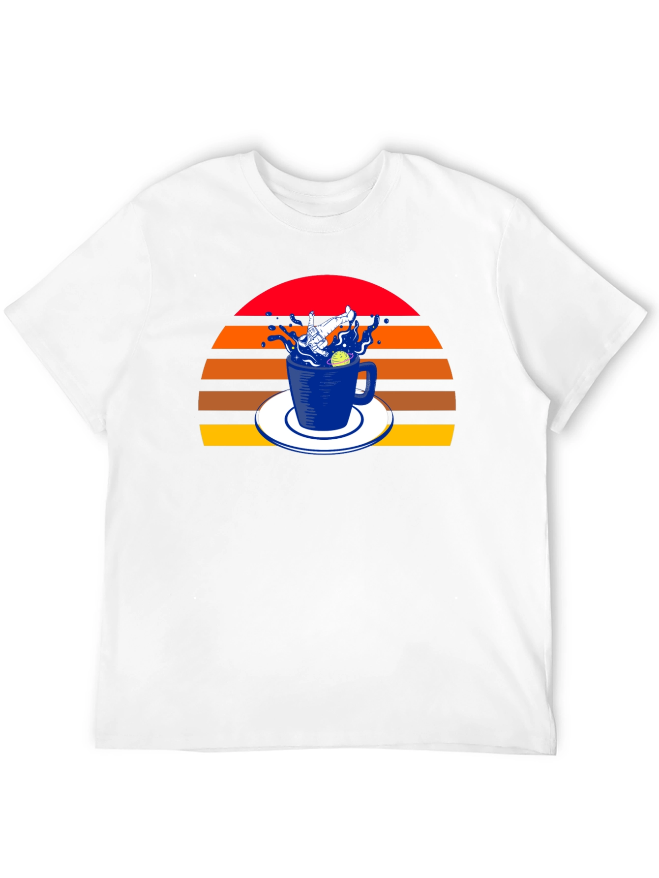Retro Spaceman in a Teacup Black T-Shirt