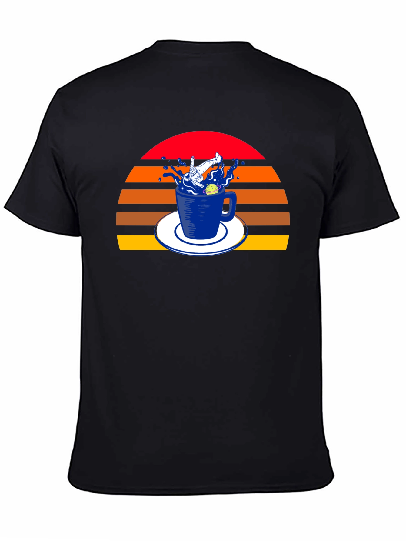 Retro Spaceman in a Teacup Black T-Shirt