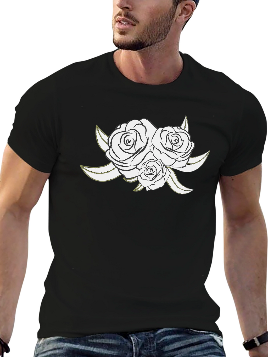 Elegant Rose Graphic Black T-Shirt