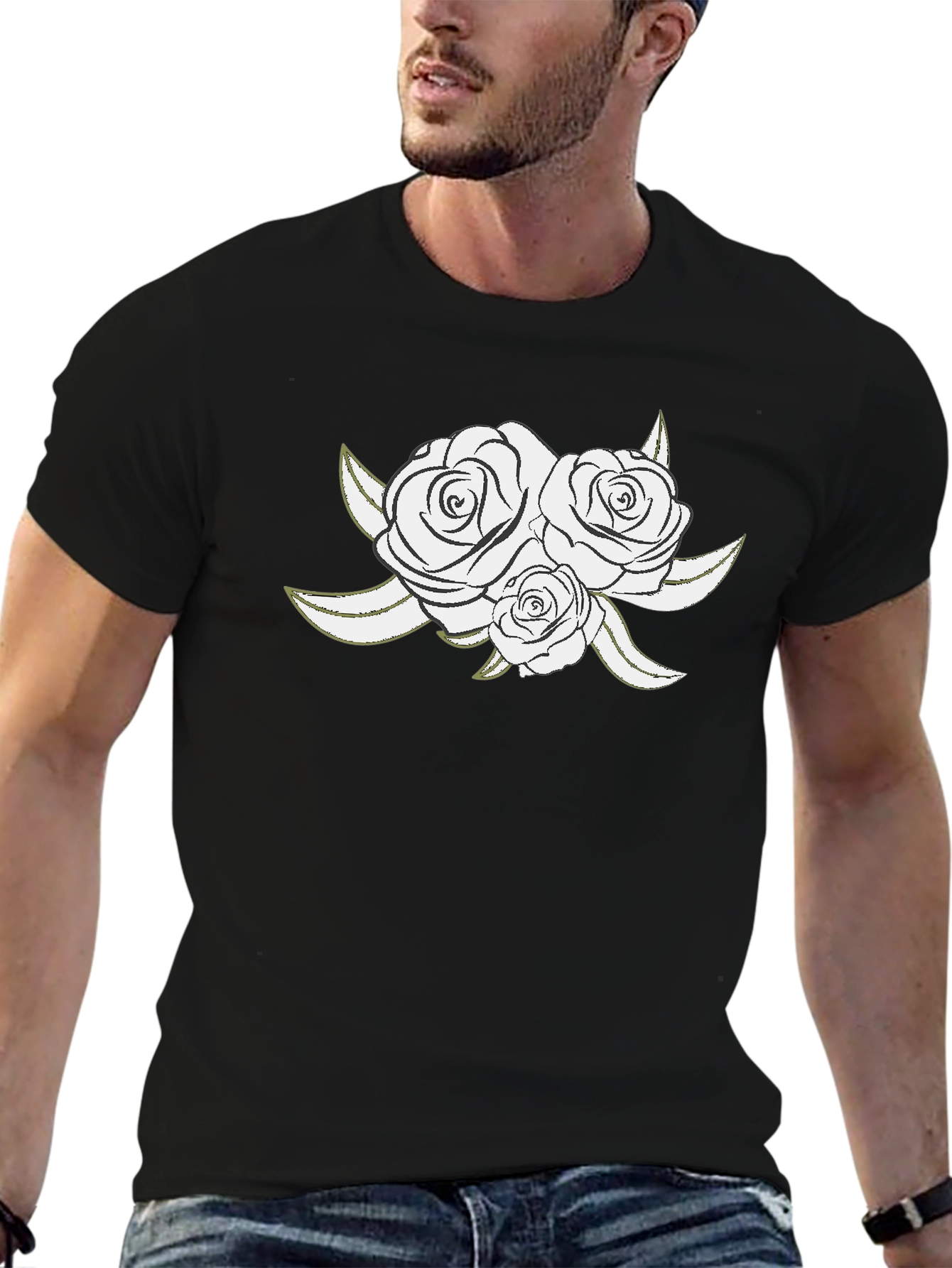 Elegant Rose Graphic Black T-Shirt