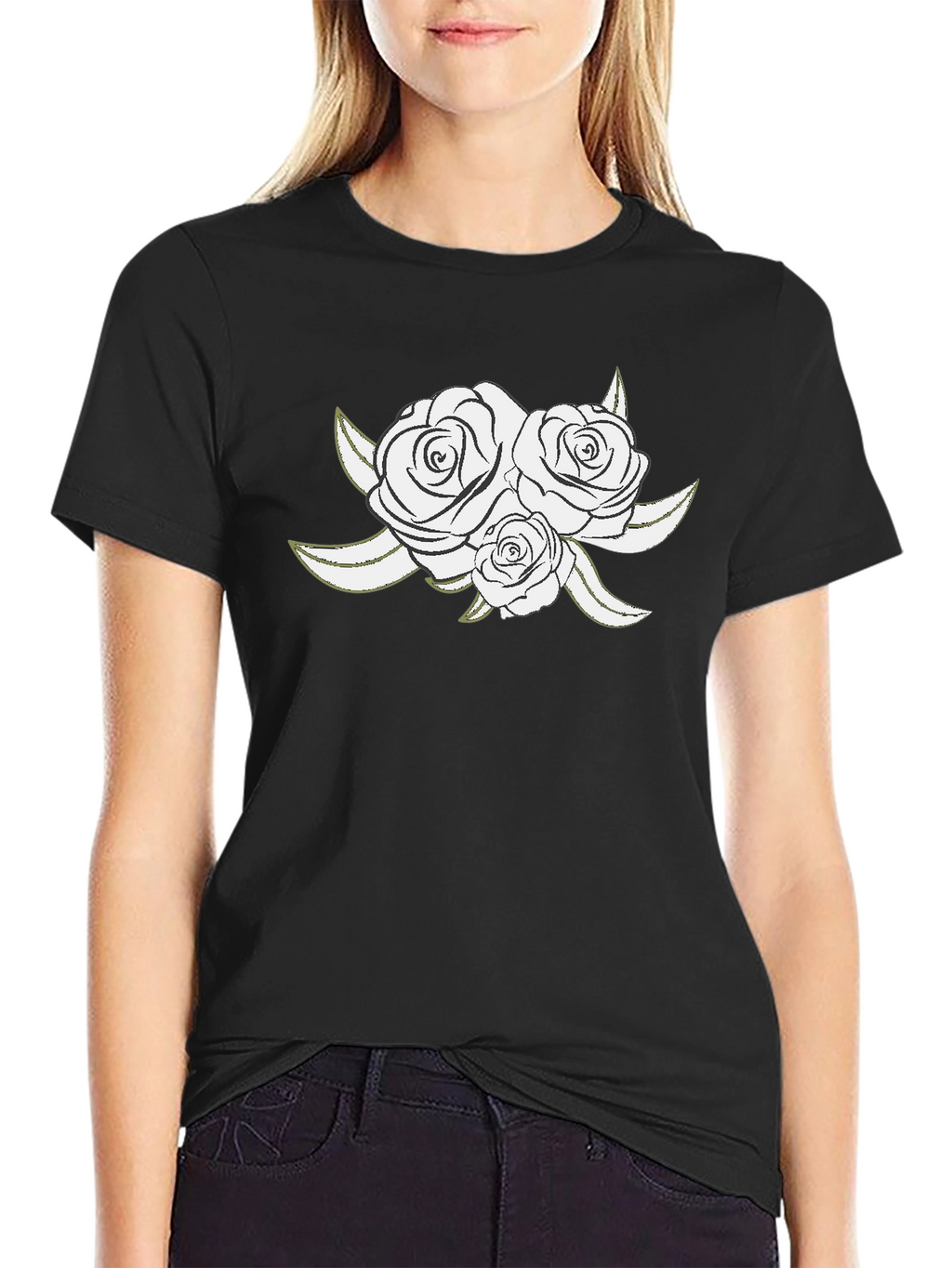 Elegant Rose Graphic Black T-Shirt