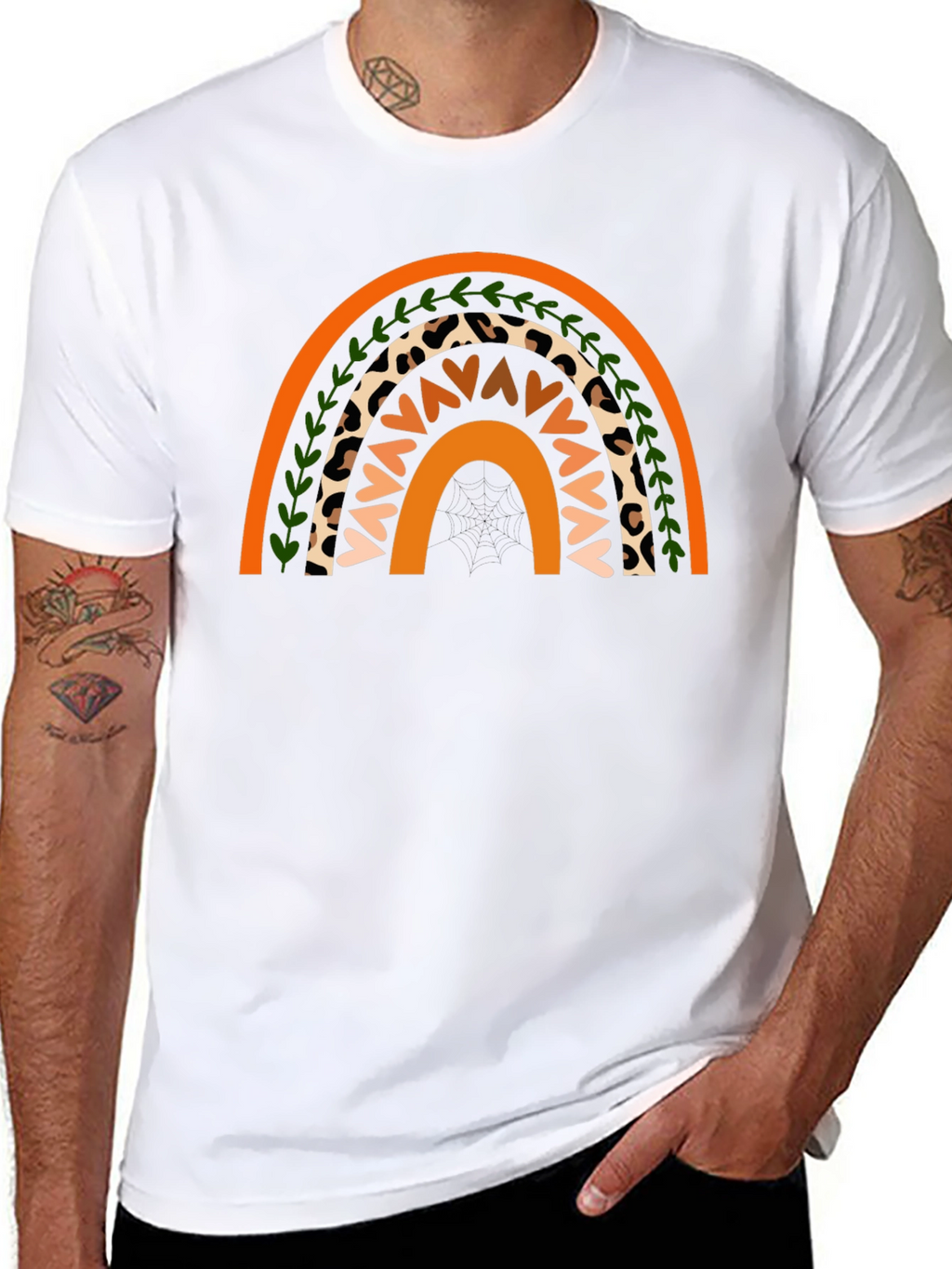 Boho Rainbow Graphic Tee - Stylish Mens Black T-Shirt