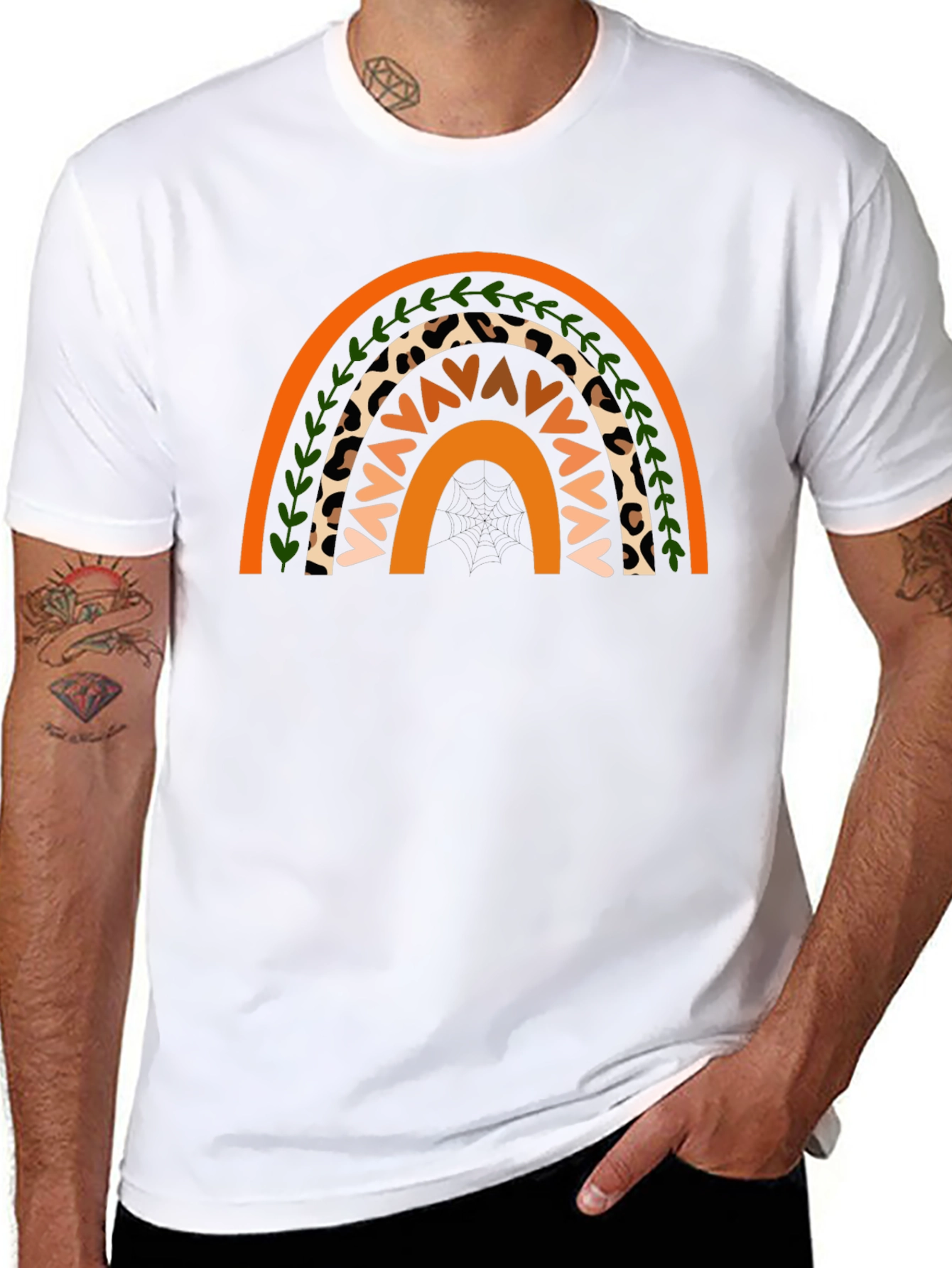 Boho Rainbow Graphic Tee - Stylish Mens Black T-Shirt