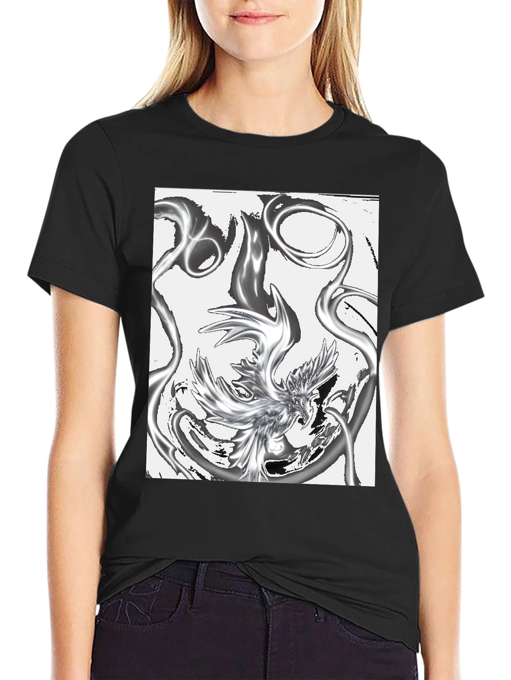 Abstract Phoenix Graphic Black T-Shirt
