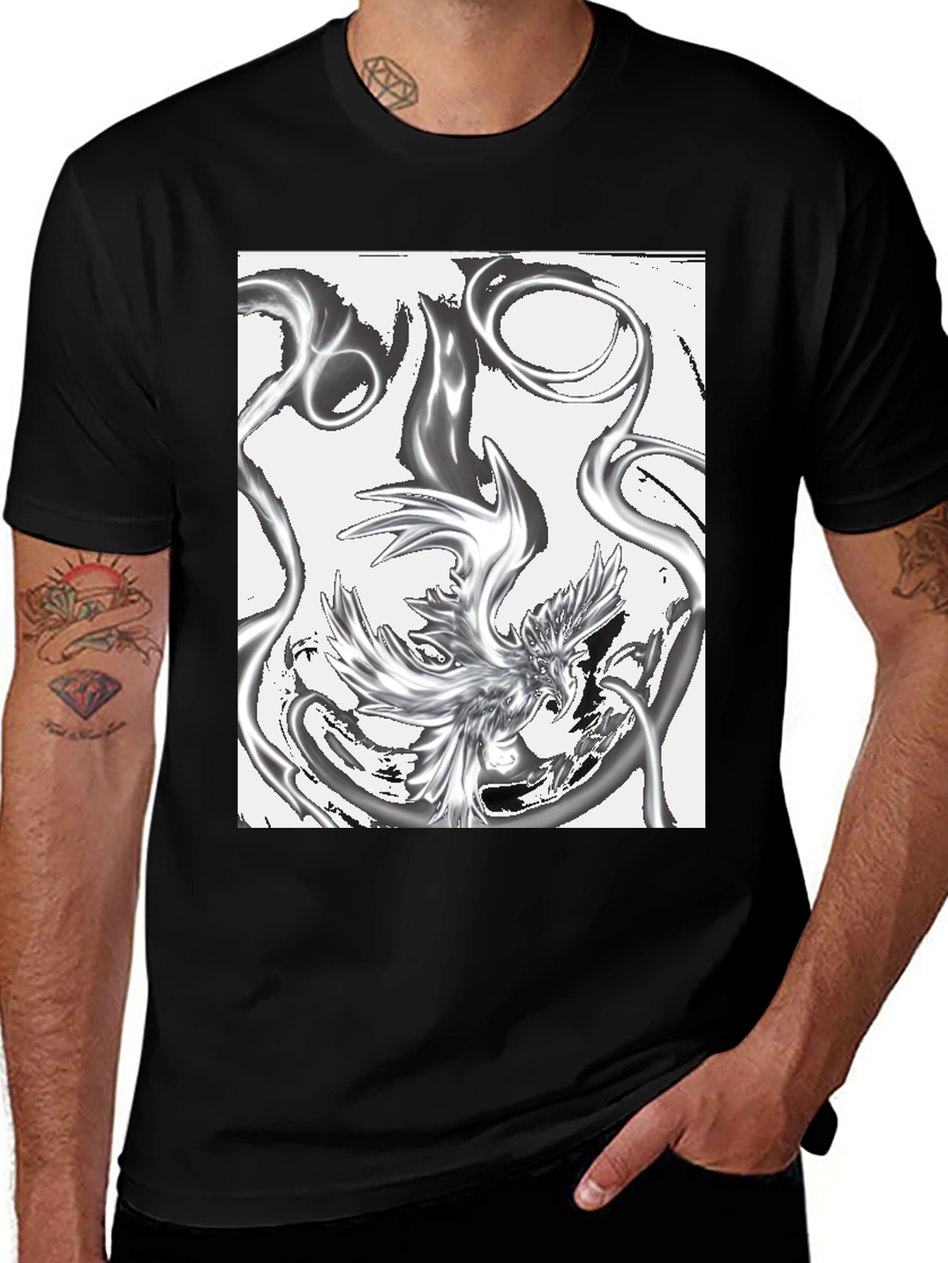 Abstract Phoenix Graphic Black T-Shirt