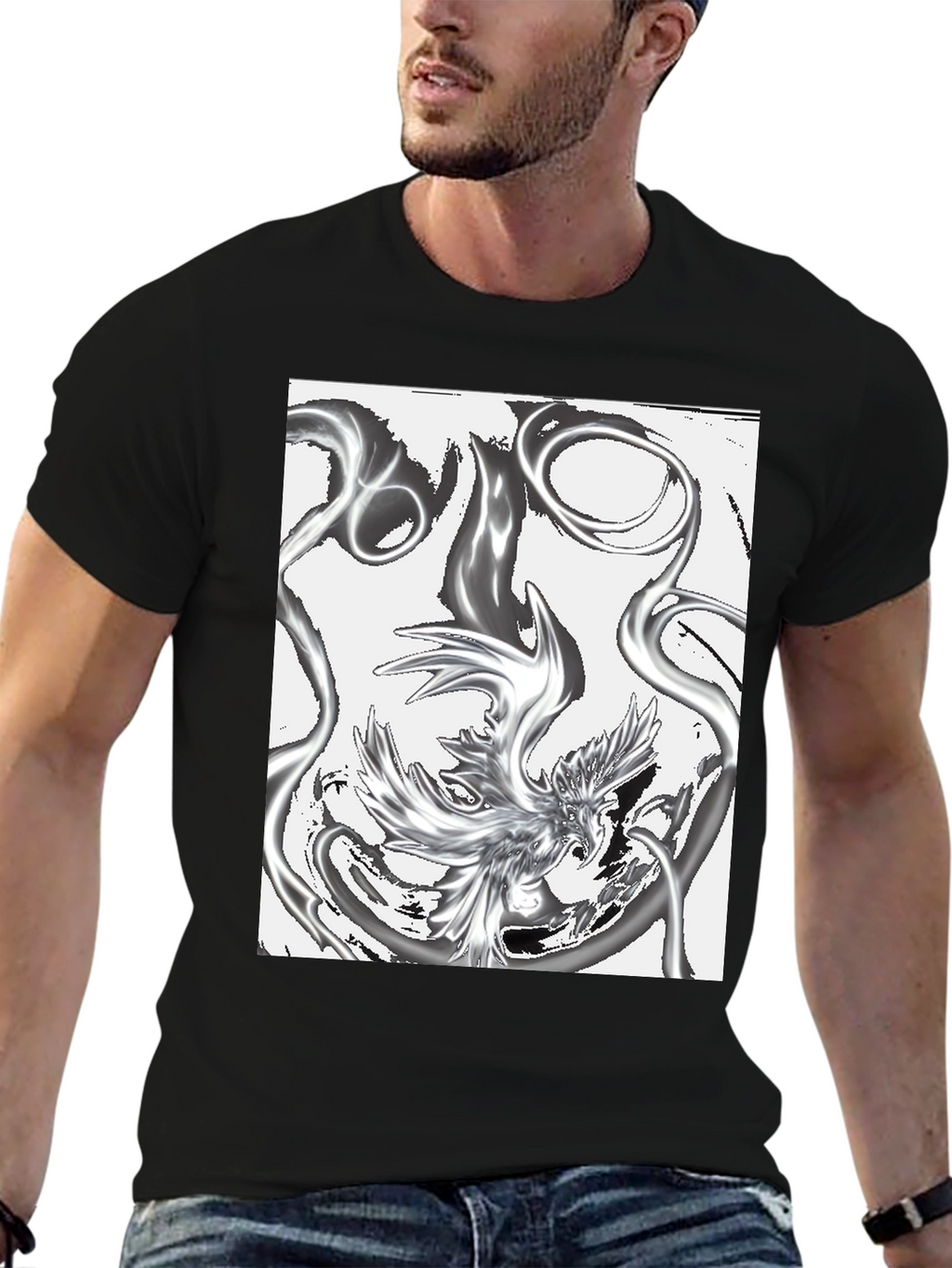 Abstract Phoenix Graphic Black T-Shirt