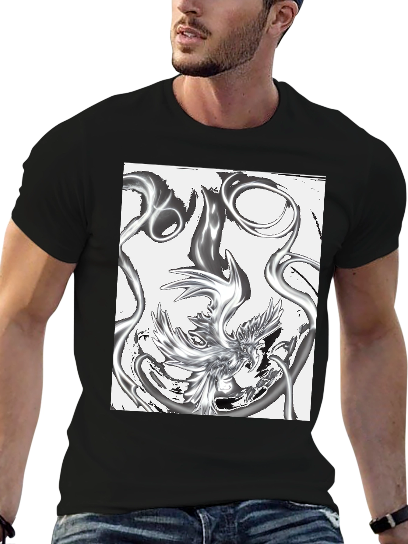 Abstract Phoenix Graphic Black T-Shirt