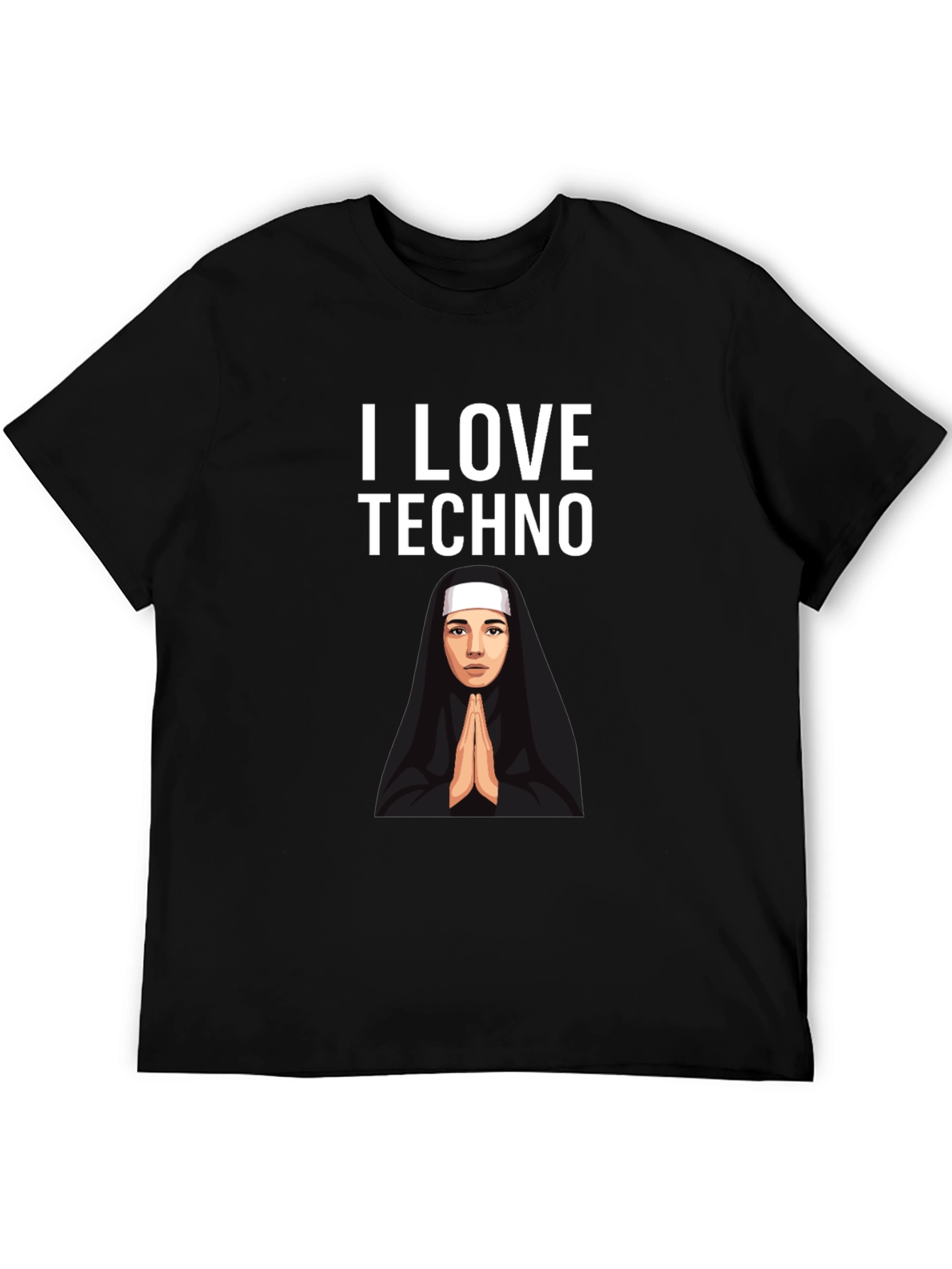 I Love Techno Nun T-Shirt - Unisex Black Tee