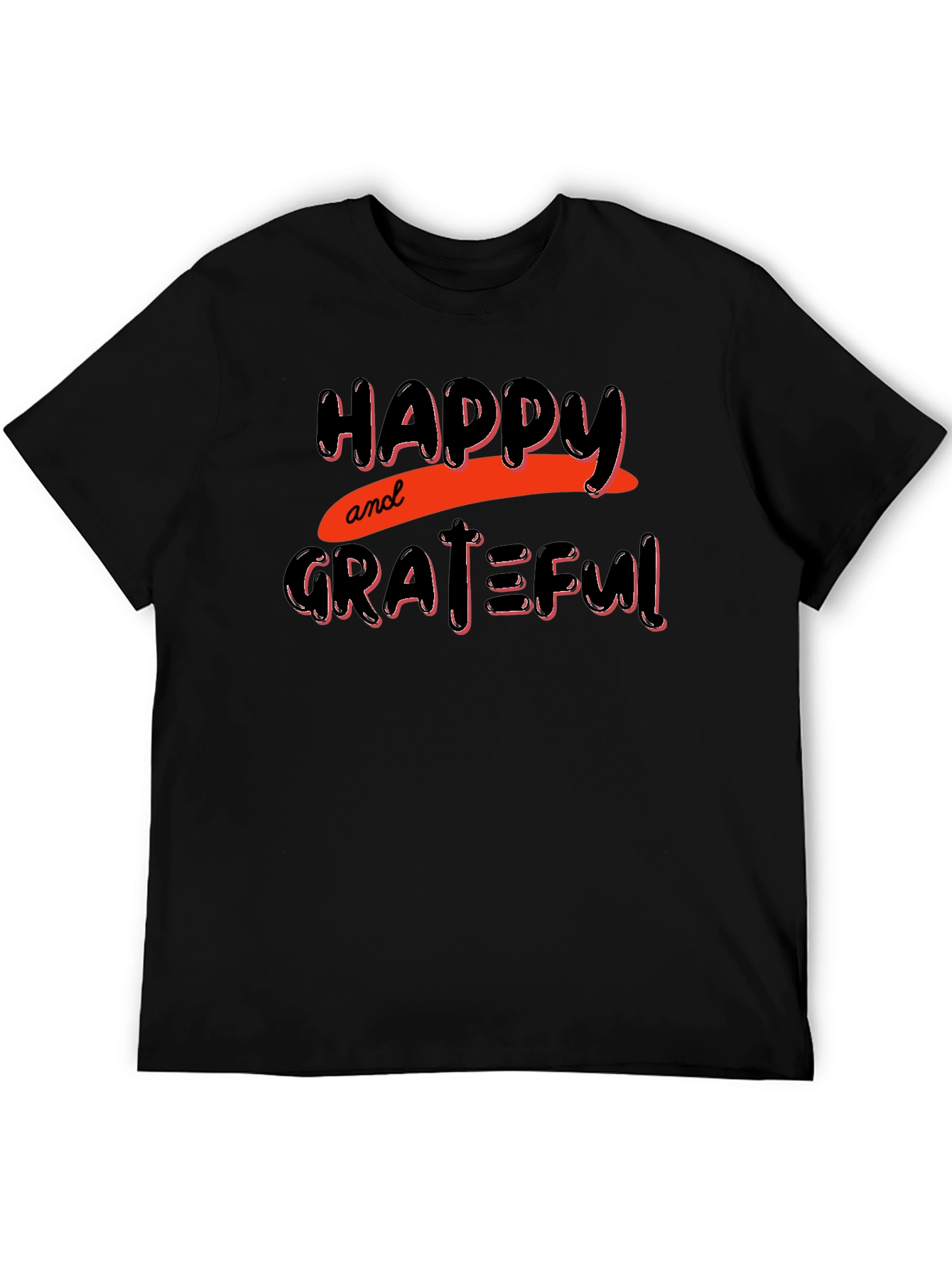 Happy & Grateful Graphic Print Black T-Shirt