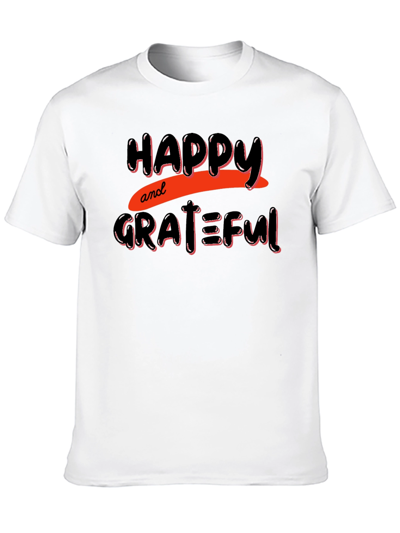 Happy & Grateful Graphic Print Black T-Shirt