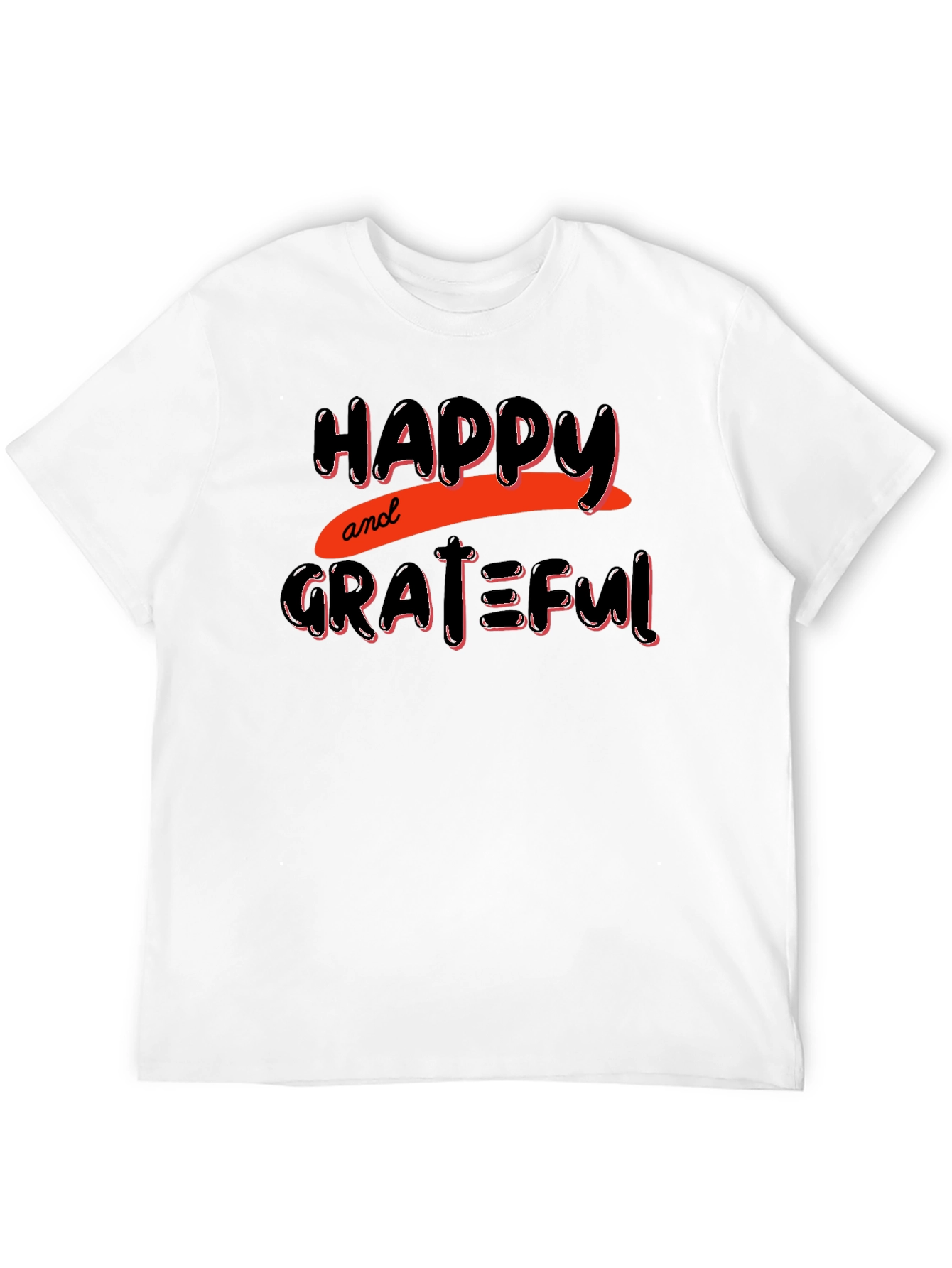 Happy & Grateful Graphic Print Black T-Shirt