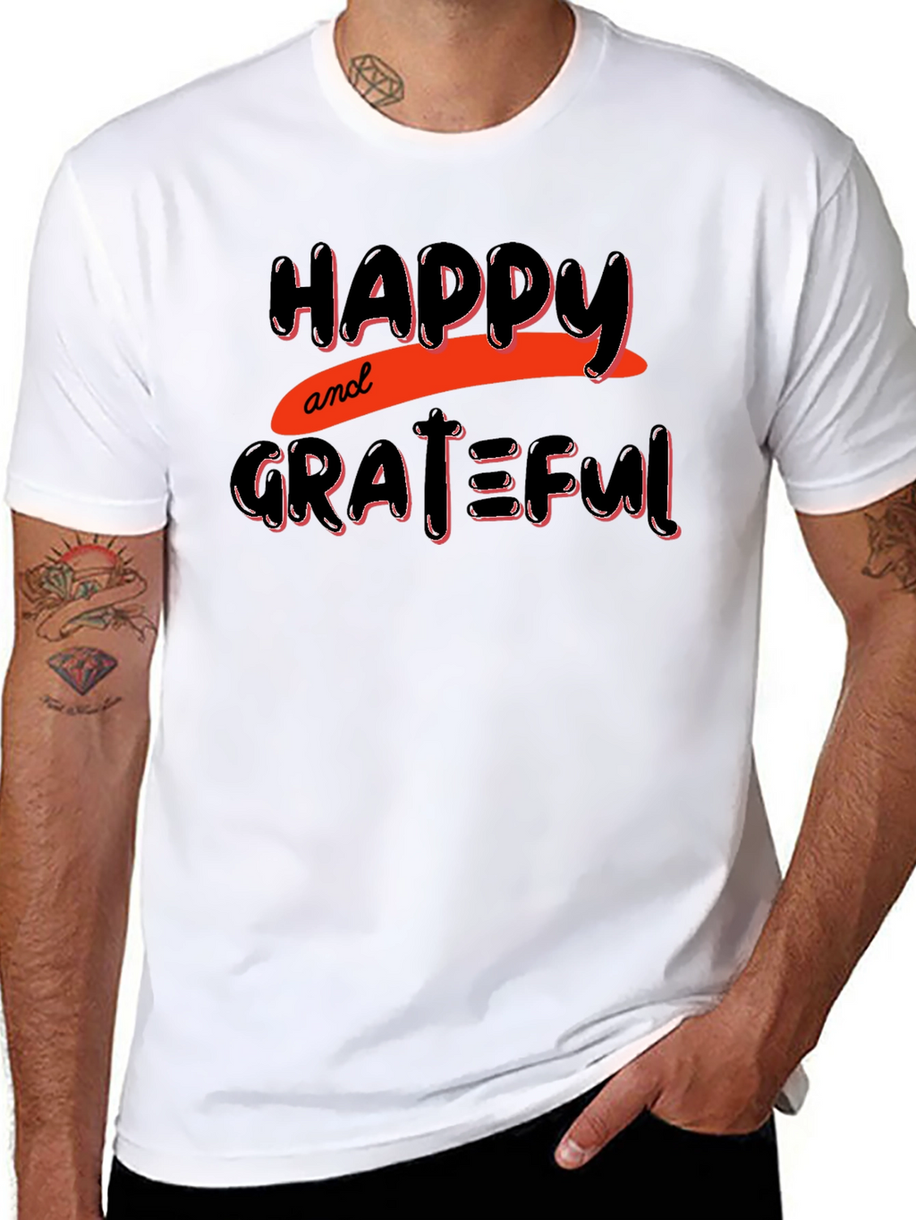 Happy & Grateful Graphic Print Black T-Shirt