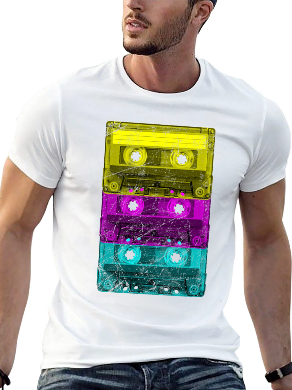 Retro Cassette Tape Stack Graphic T-Shirt